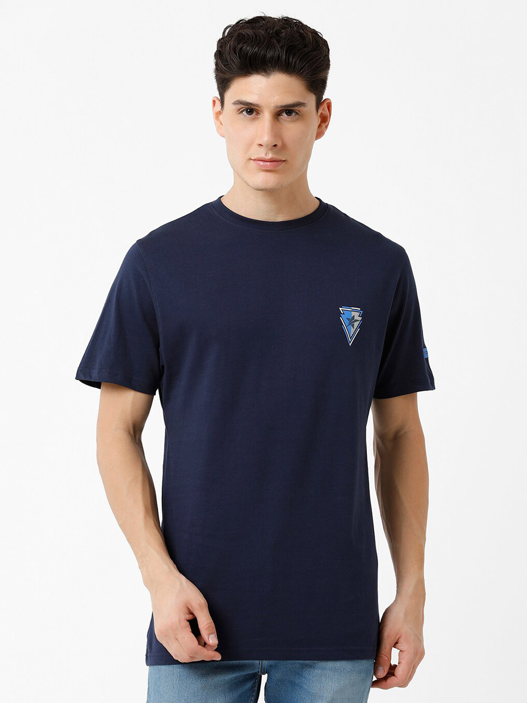 

CROYDON UK Men Printed Round Neck Cotton T-shirt, Navy blue