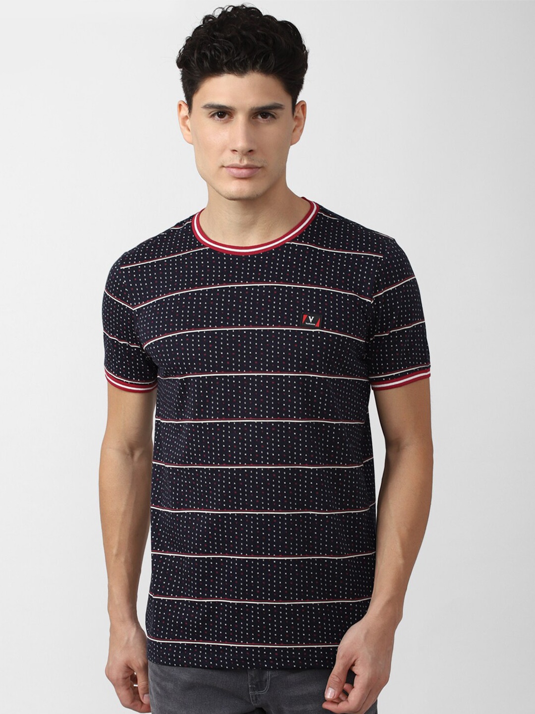 

Van Heusen Sport Men Striped Slim Fit Cotton T-shirt, Navy blue
