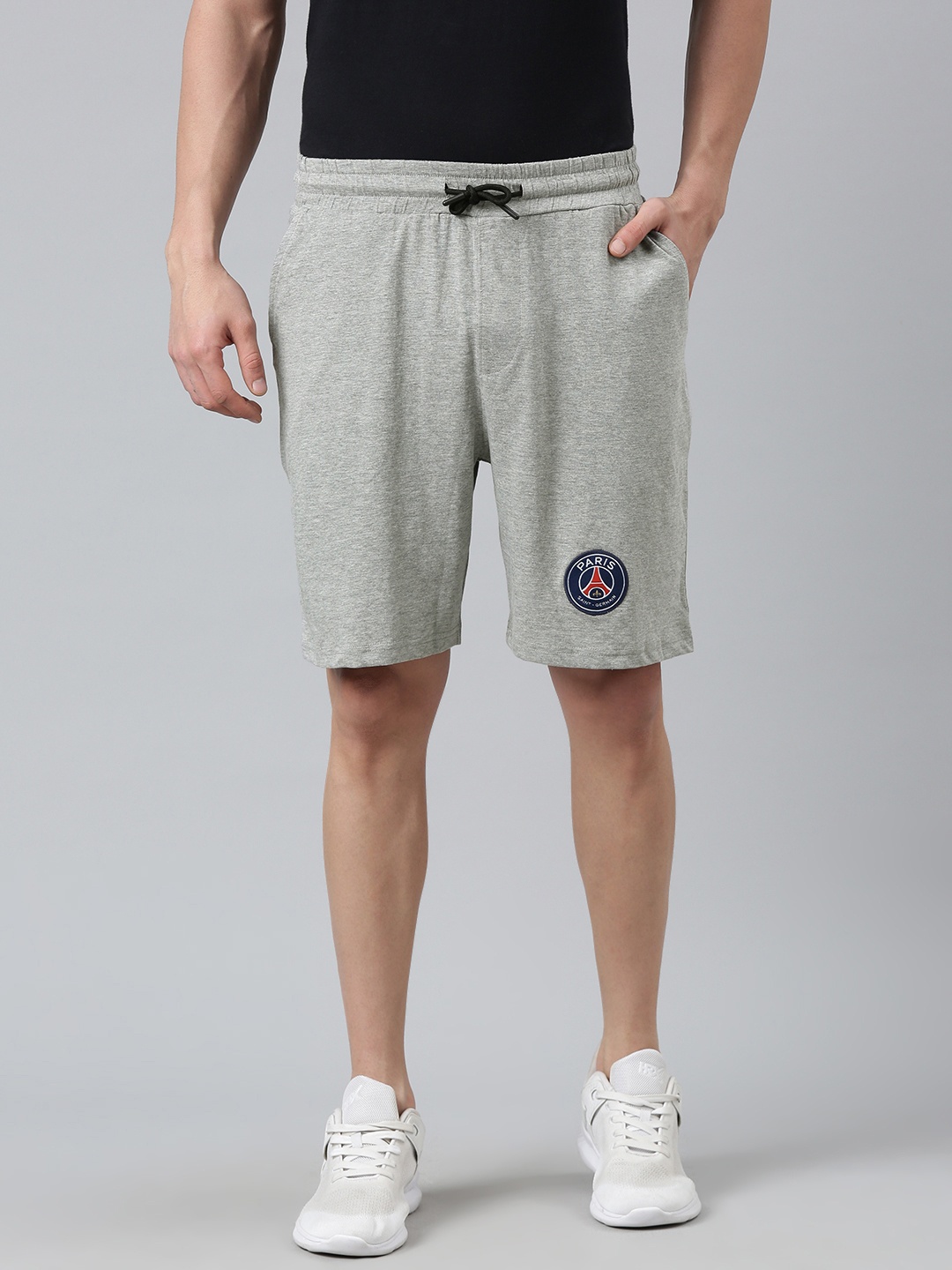 

PSG Men Grey Melange Pure Cotton Paris Saint-Germain Fan Football Shorts