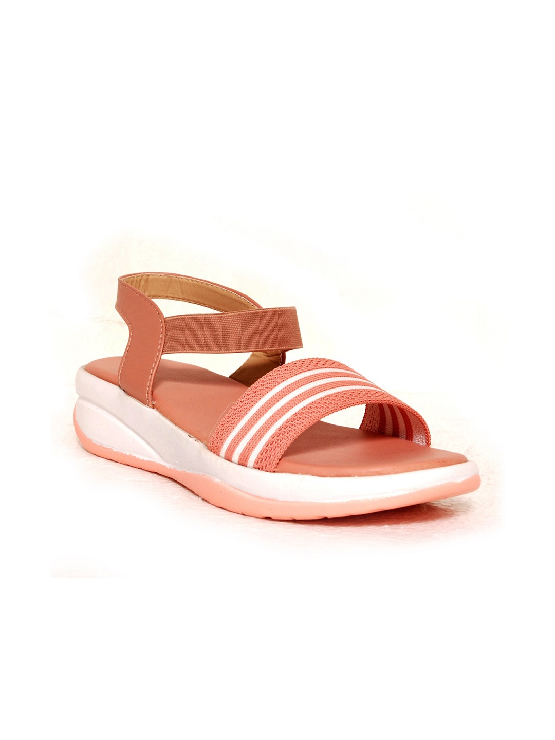 

Glitzy Galz Women Striped Open Toe Flats, Peach