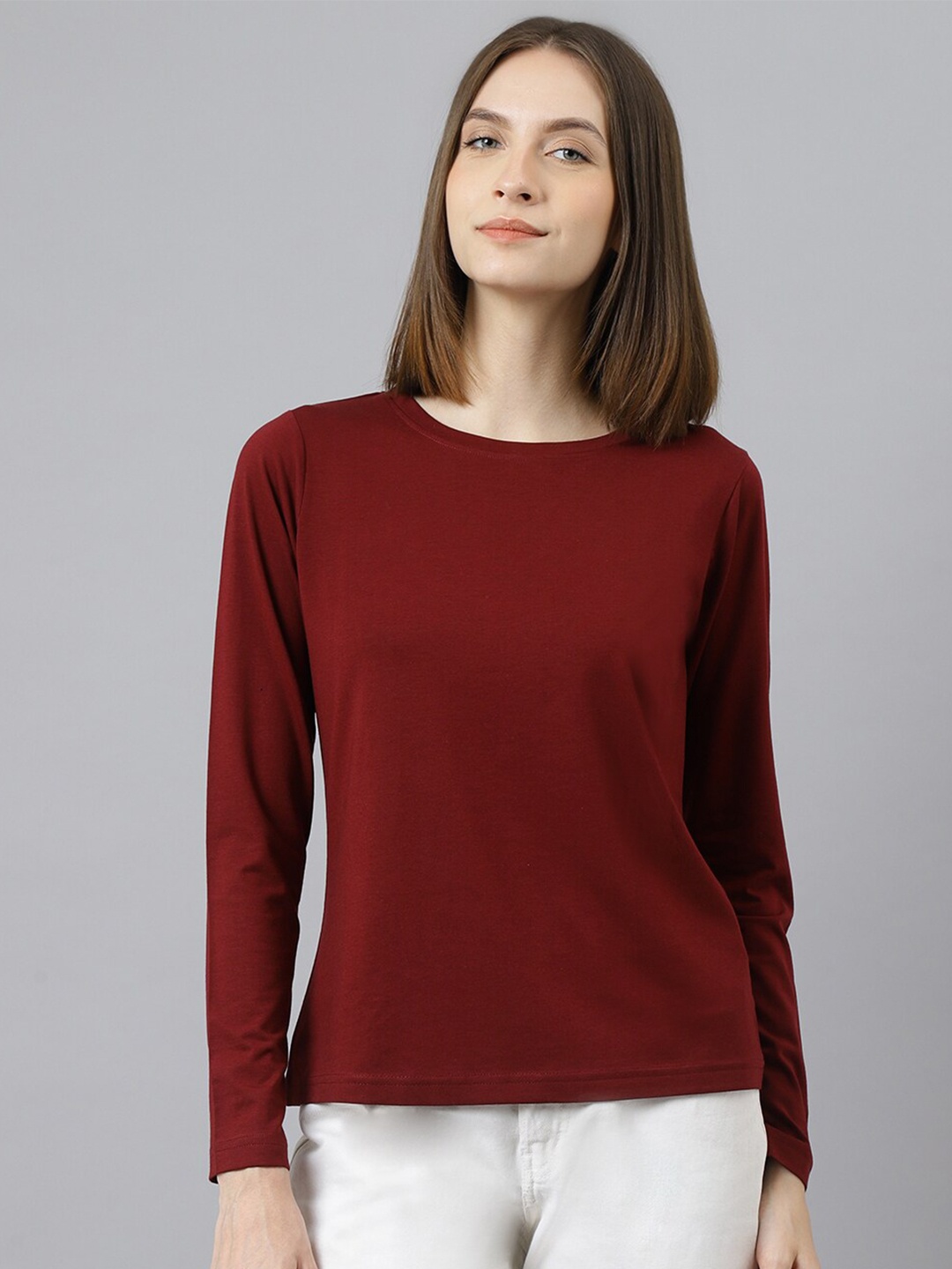 

BESIMPLE Women Round Neck T-shirt, Burgundy