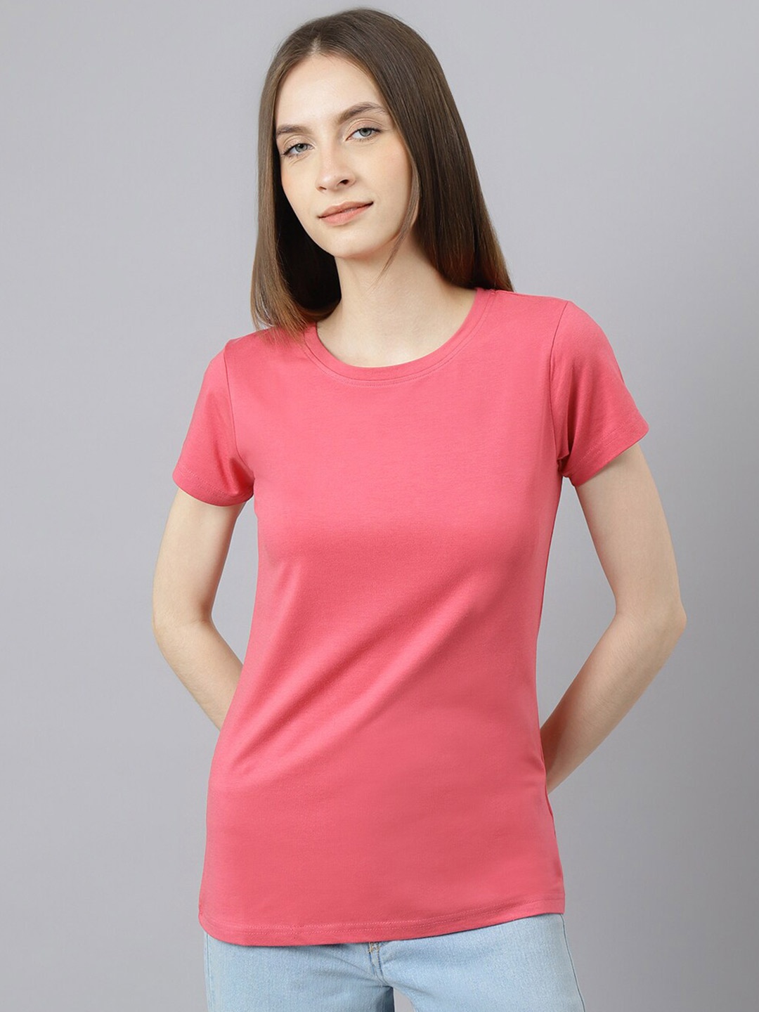 

BESIMPLE Women Round Neck T-shirt, Pink