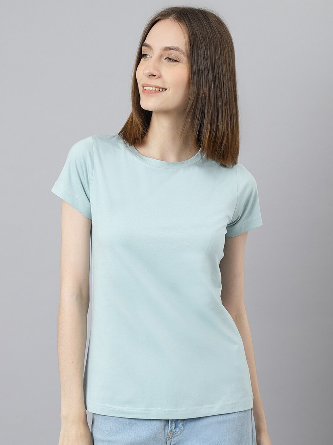 

BESIMPLE Women Round Neck T-shirt, Blue