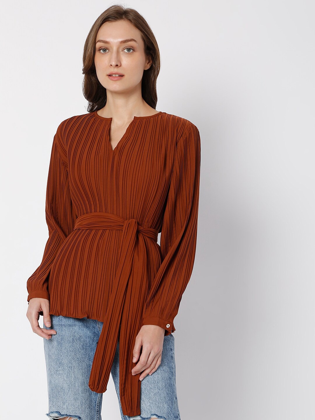 

Vero Moda Striped V-Neck Top, Brown