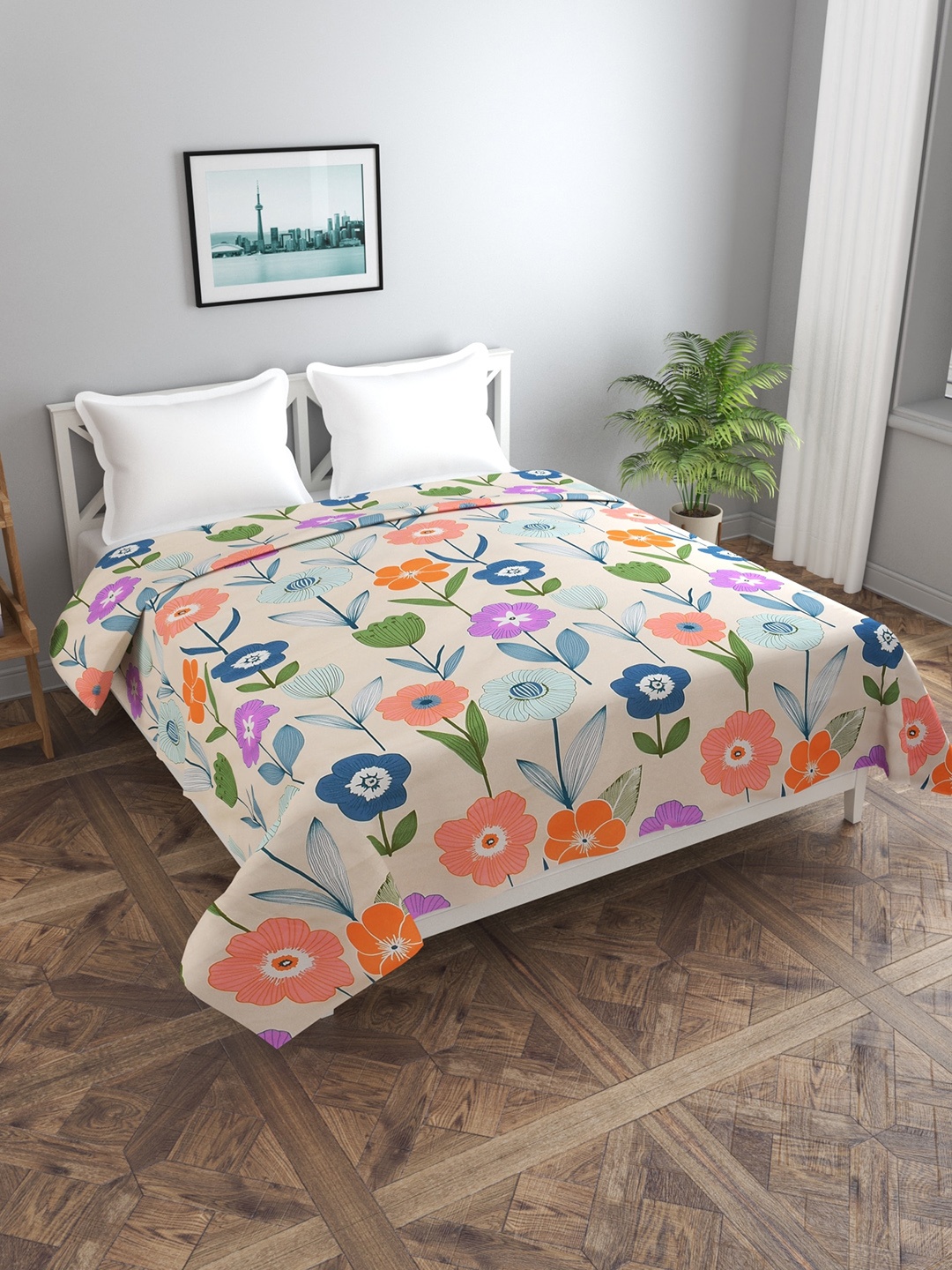 

MORADO Off White & Orange Printed Double Bed Duvet Cover