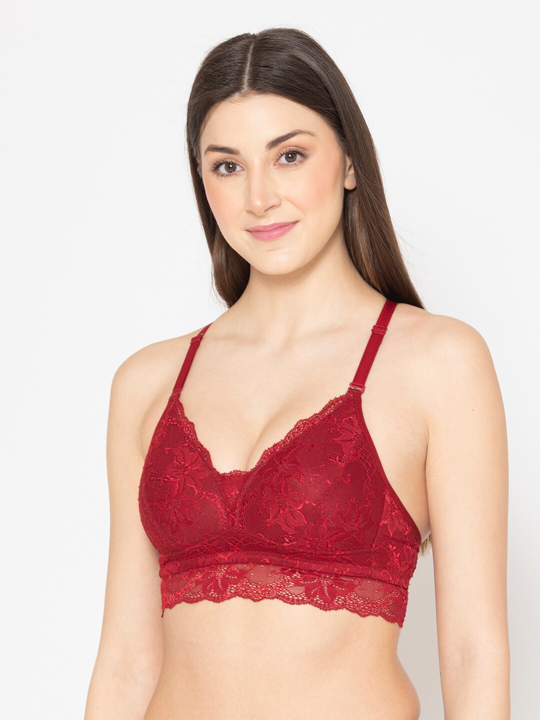 

GROVERSONS Paris Beauty Maroon Self Design Lightly Padded Bralette Bra