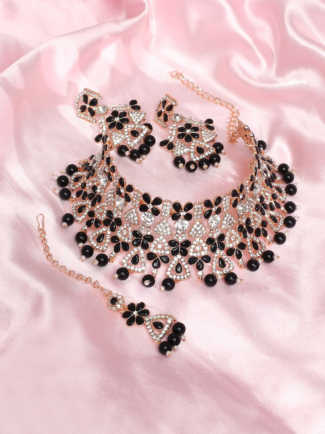 

VATSALYA creation Rose Gold-Plated Stones Studded Jewellery Set