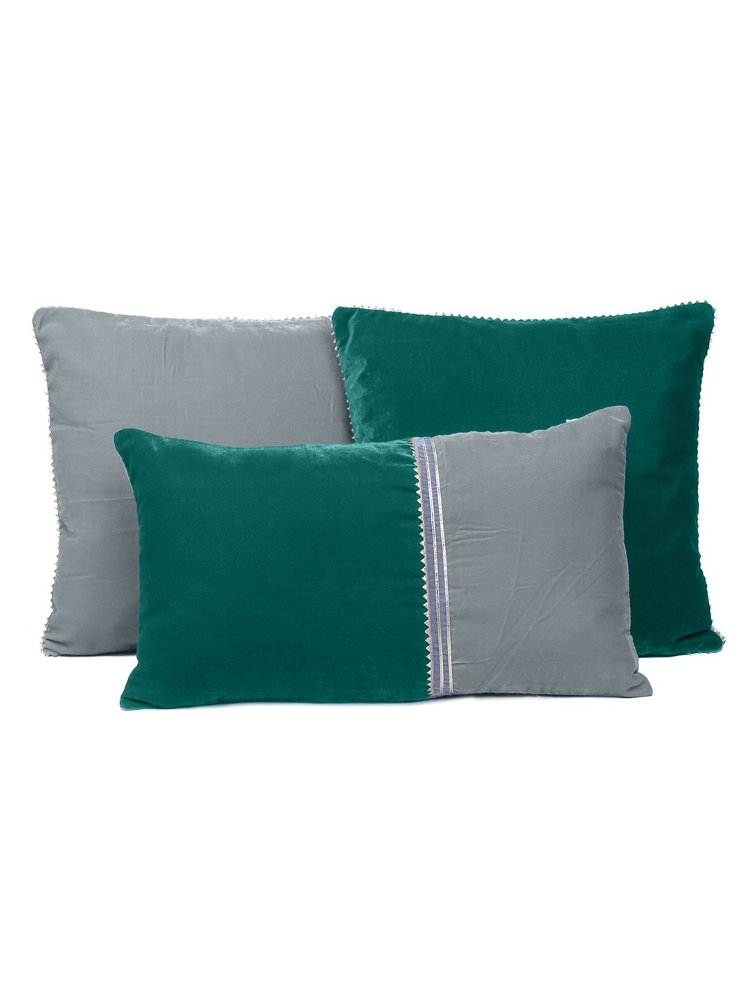 

OUSSUM Set of 3 Colourblocked Velvet Square Cushion Covers, Green