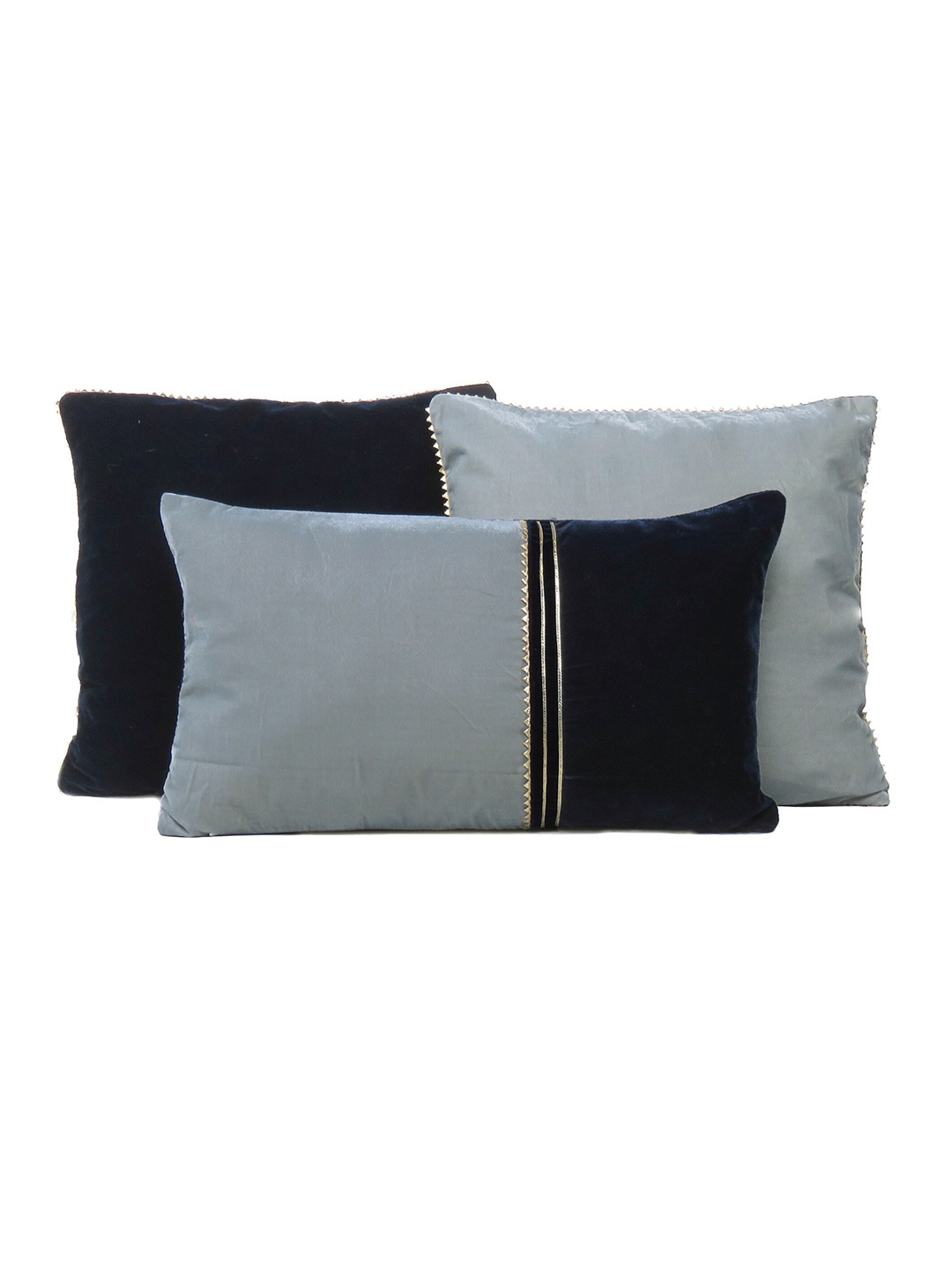 

OUSSUM Set of 3 Colourblocked Velvet Rectangle Cushion Covers, Grey
