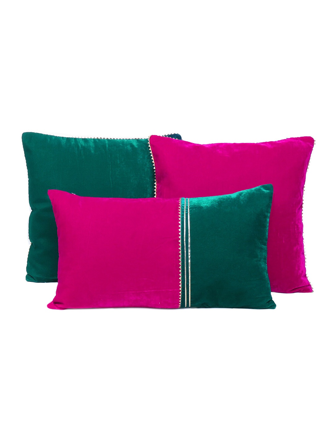 

OUSSUM Set of 3 Colourblocked Velvet Rectangle Cushion Covers, Pink