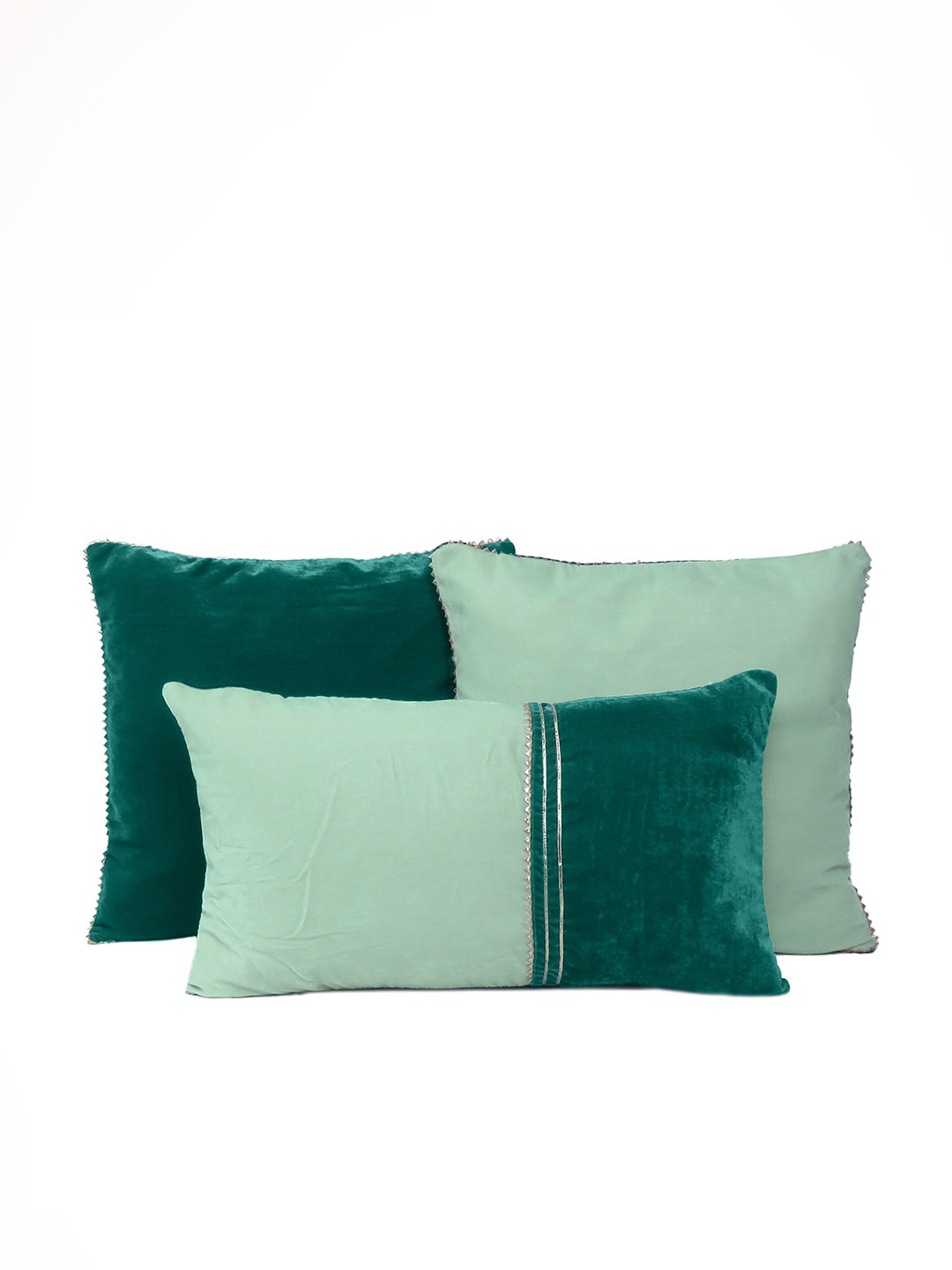 

OUSSUM Set of 3 Colourblocked Velvet Rectangle Cushion Covers, Green