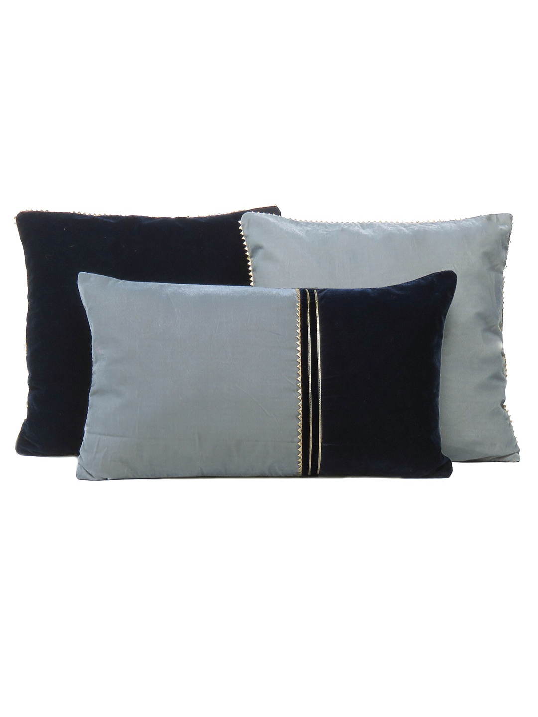 

OUSSUM Set of 3 Colourblocked Velvet Square Cushion Covers, Grey