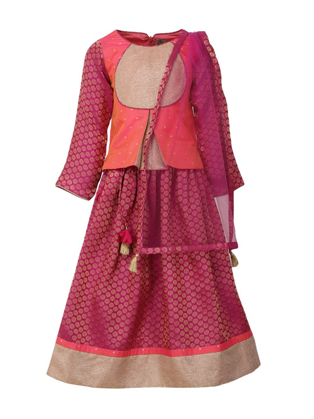 

A Little Fable Girls Orange & Pink Ready to Wear Lehenga & Blouse With Dupatta