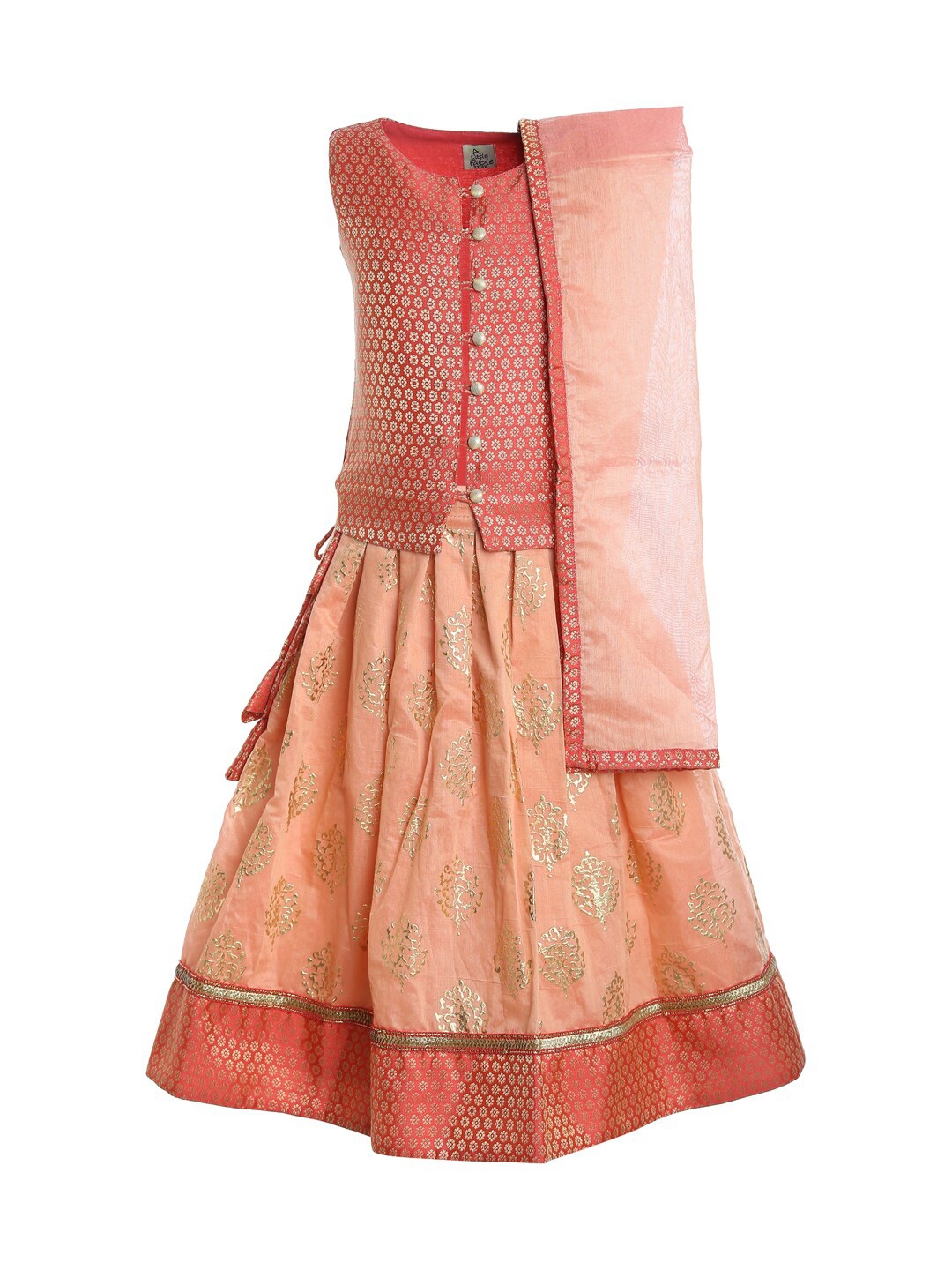 

A Little Fable Girls Red & Peach-Coloured Ready to Wear Lehenga & Blouse With Dupatta