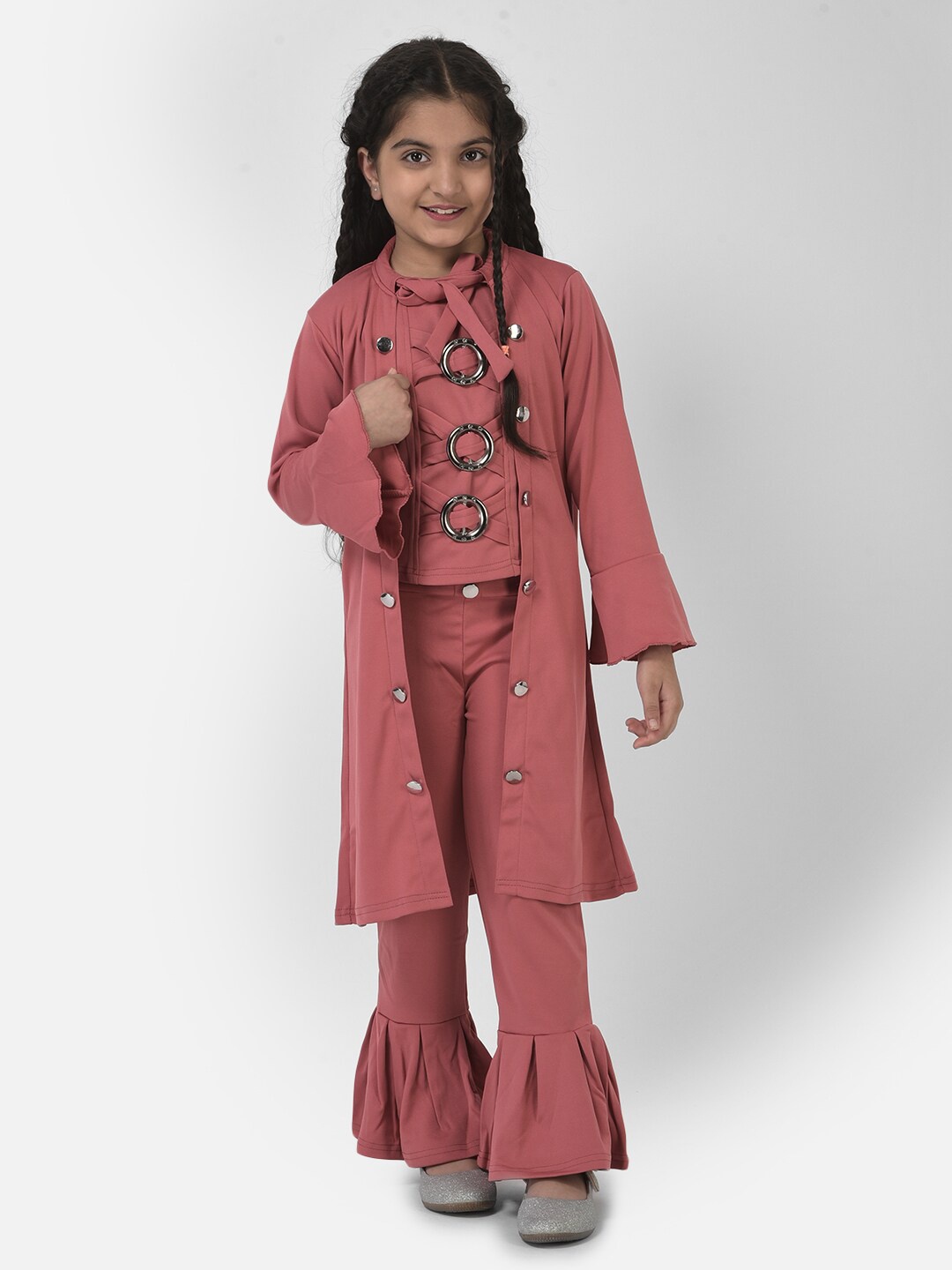 

Elendra jeans Girls Pink & Grey Top with Trousers & With Shrug