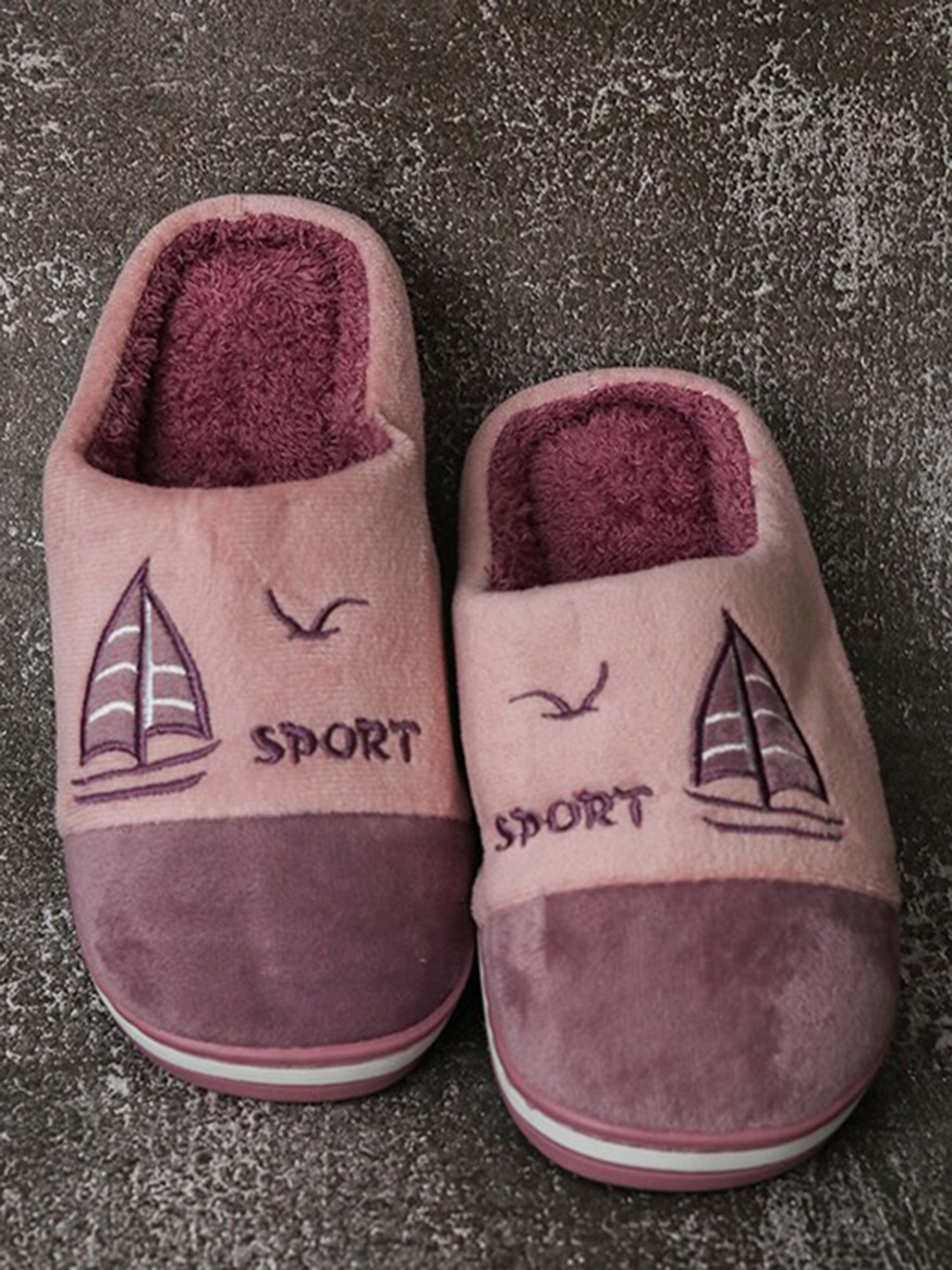 

Brauch Women Purple & Peach-Coloured Printed Room Slippers