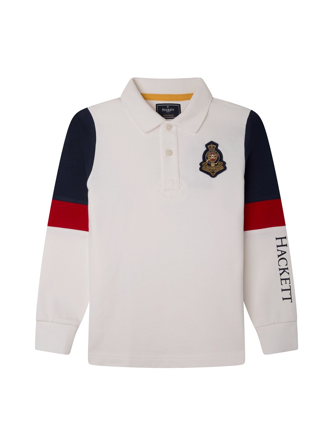 

HACKETT LONDON Boys Polo Collar Applique Cotton T-shirt, Cream