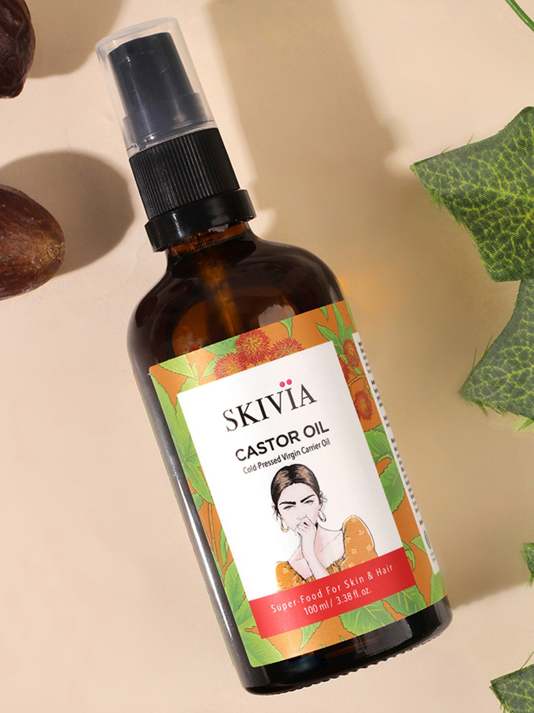 

SKIVIA Virgin & Cold-Pressed Castor Carrier Oil - Enhances Skin & Hair Health - 100ml, Transparent