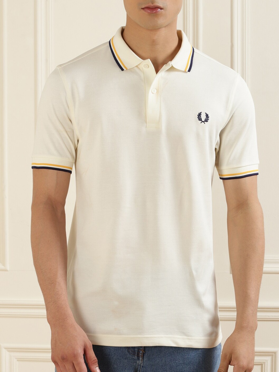 

Fred Perry Men Polo Collar T-shirt, Cream