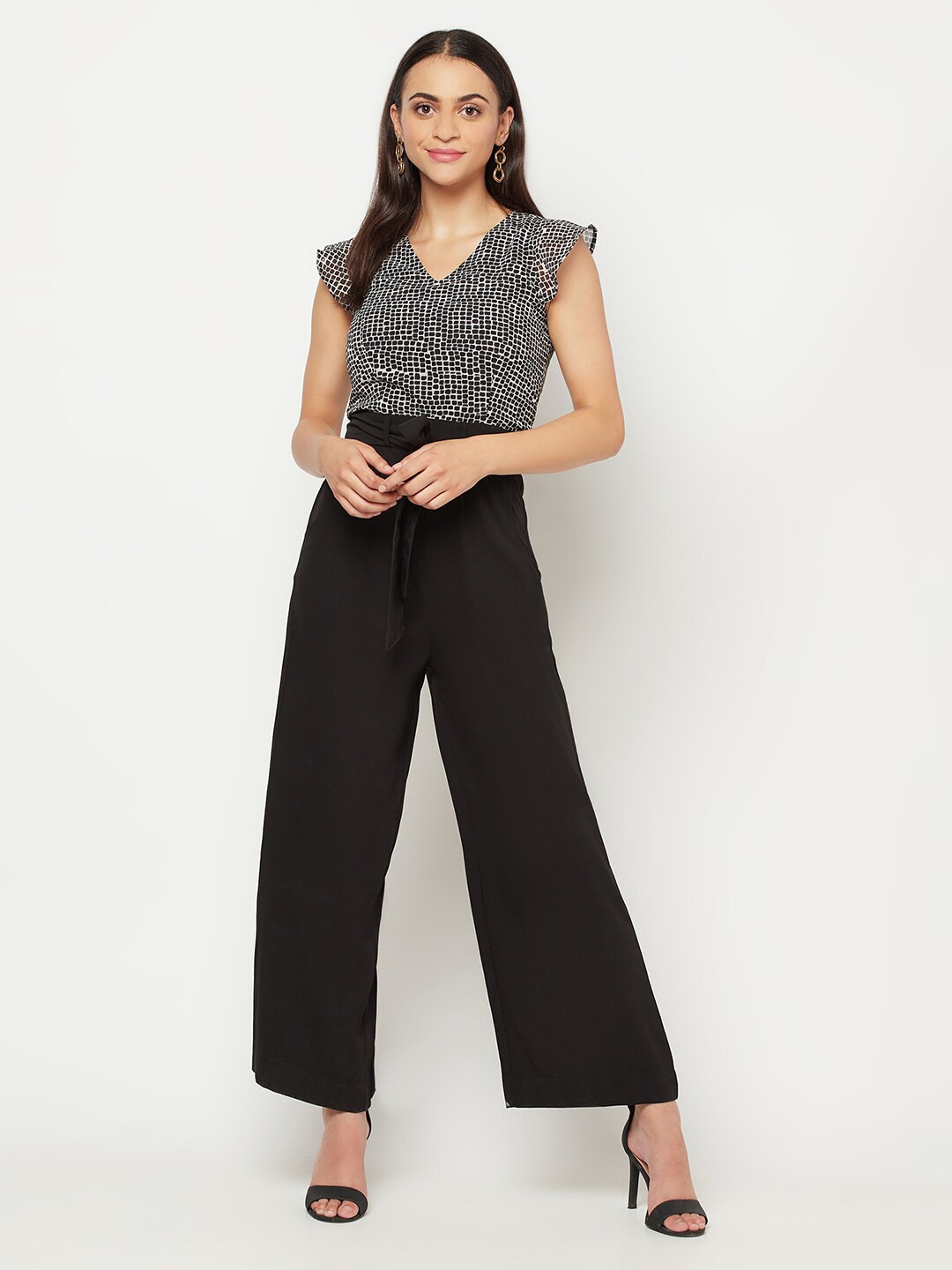 

SQew Women Black & Beige Printed Basic Jumpsuit