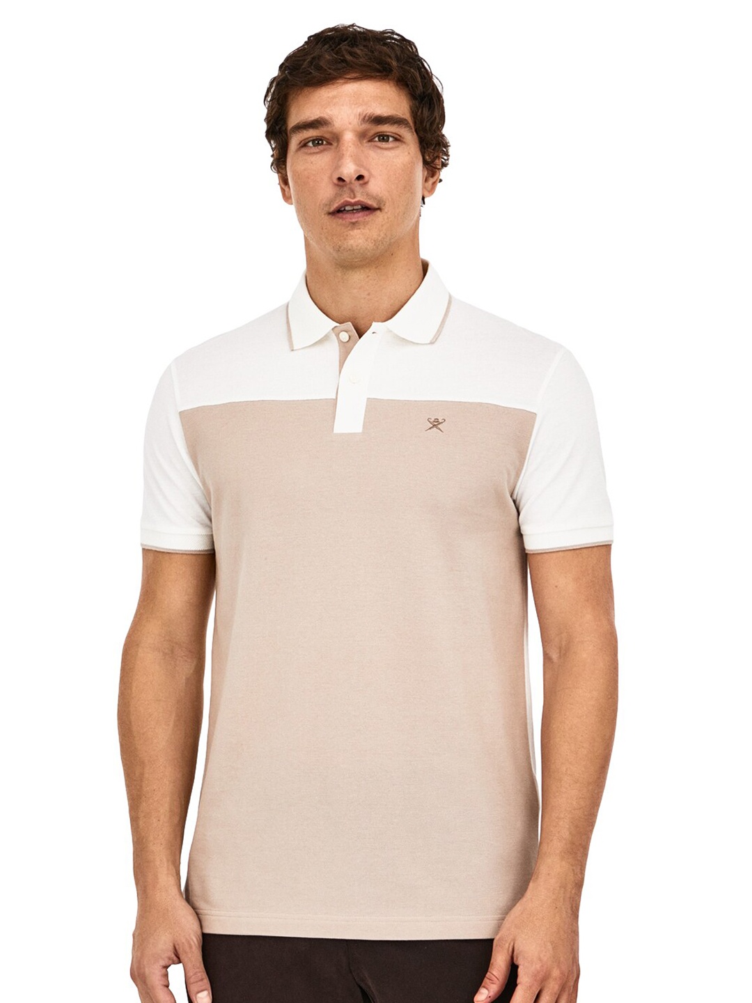 

HACKETT LONDON Men Colourblocked Polo Collar Cotton T-shirt, Cream