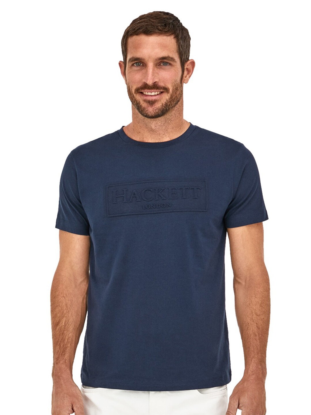 

HACKETT LONDON Men Brand Logo Printed Cotton T-shirt, Navy blue