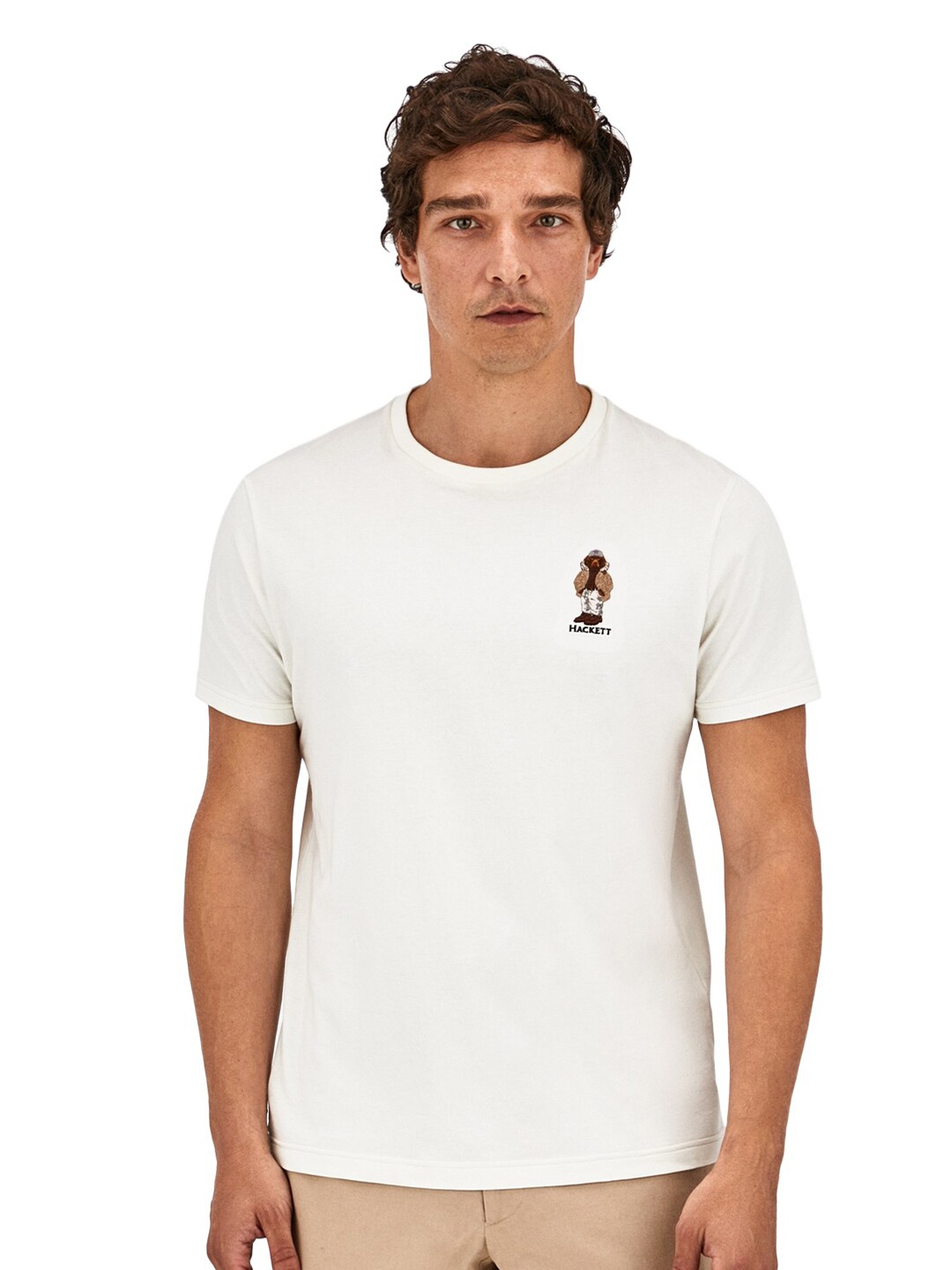 

HACKETT LONDON Men Solid Cotton T-shirt, Cream