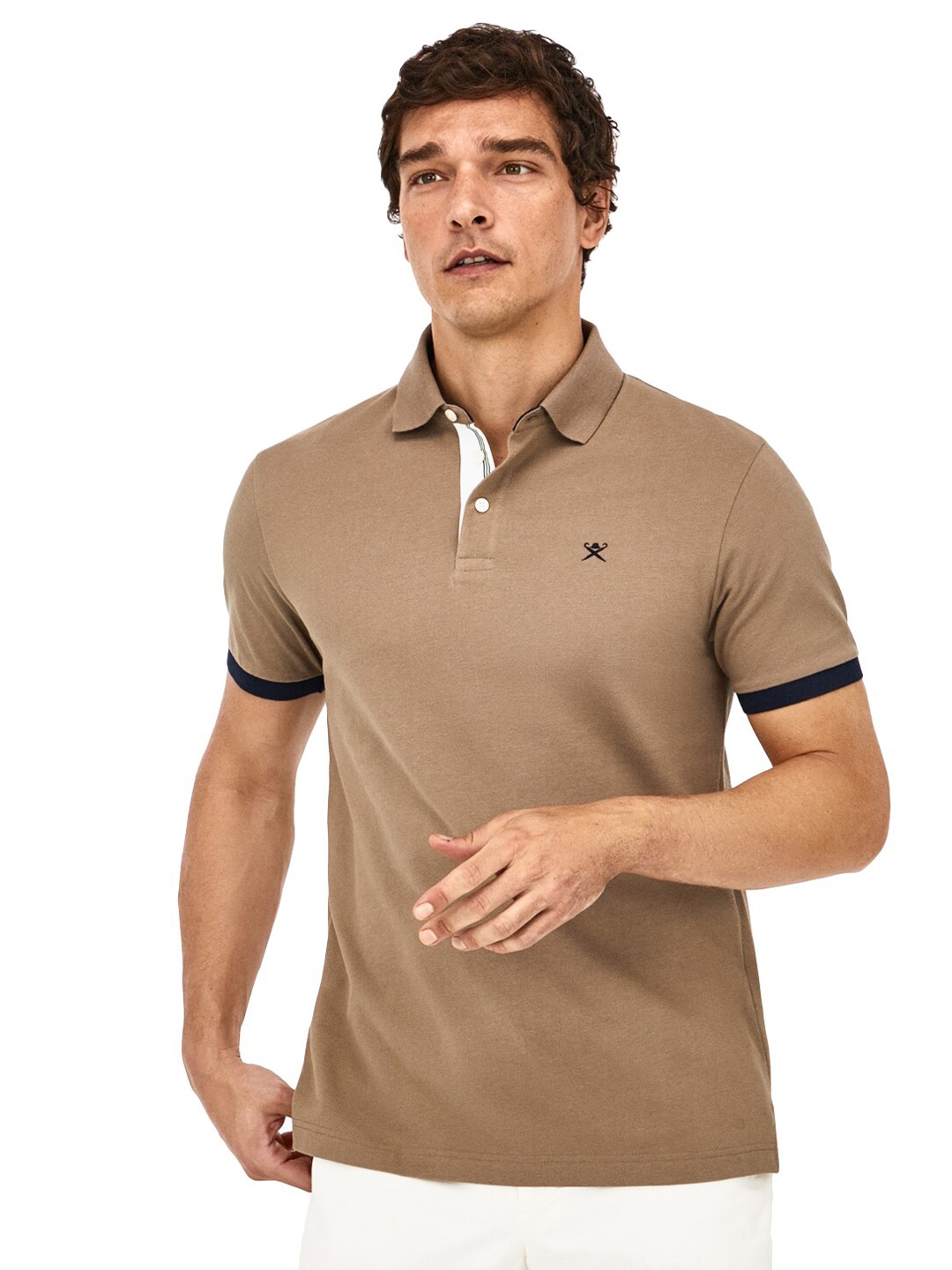 

HACKETT LONDON Men Polo Collar Cotton T-shirt, Beige