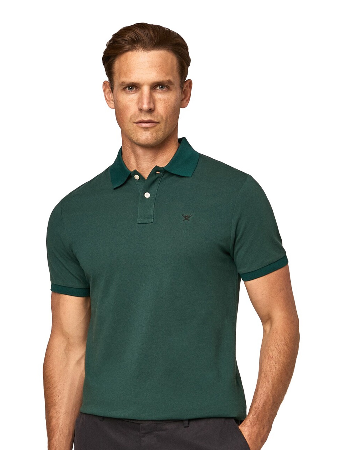 

HACKETT LONDON Men Polo Collar Cotton T-shirt, Green