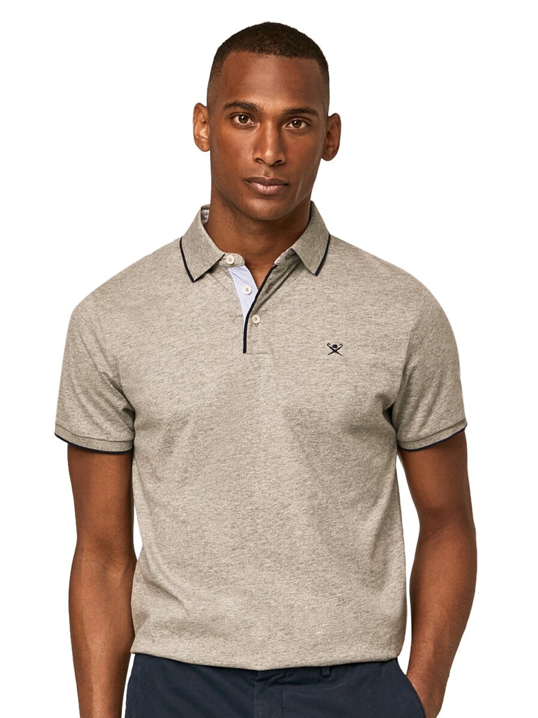 

HACKETT LONDON Men Polo Collar Cotton T-shirt, Grey