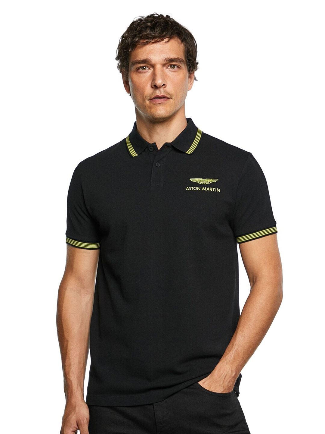 

HACKETT LONDON Men Polo Collar Cotton T-shirt, Black