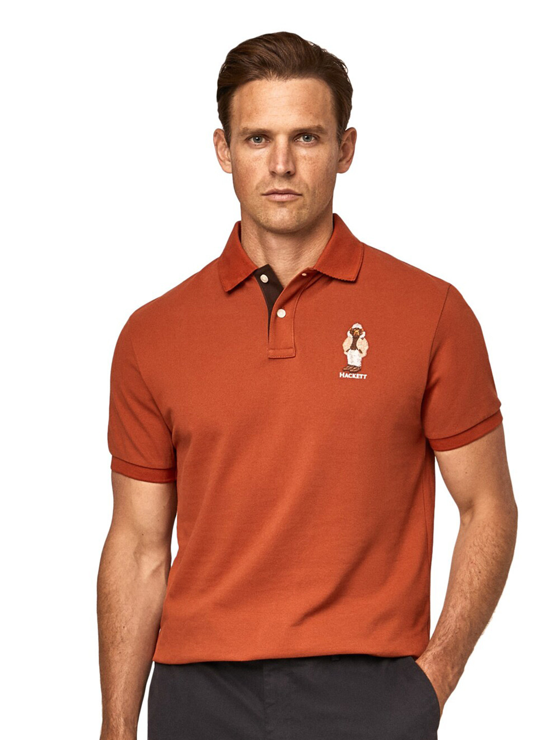 

HACKETT LONDON Men Polo Collar Cotton T-shirt, Orange