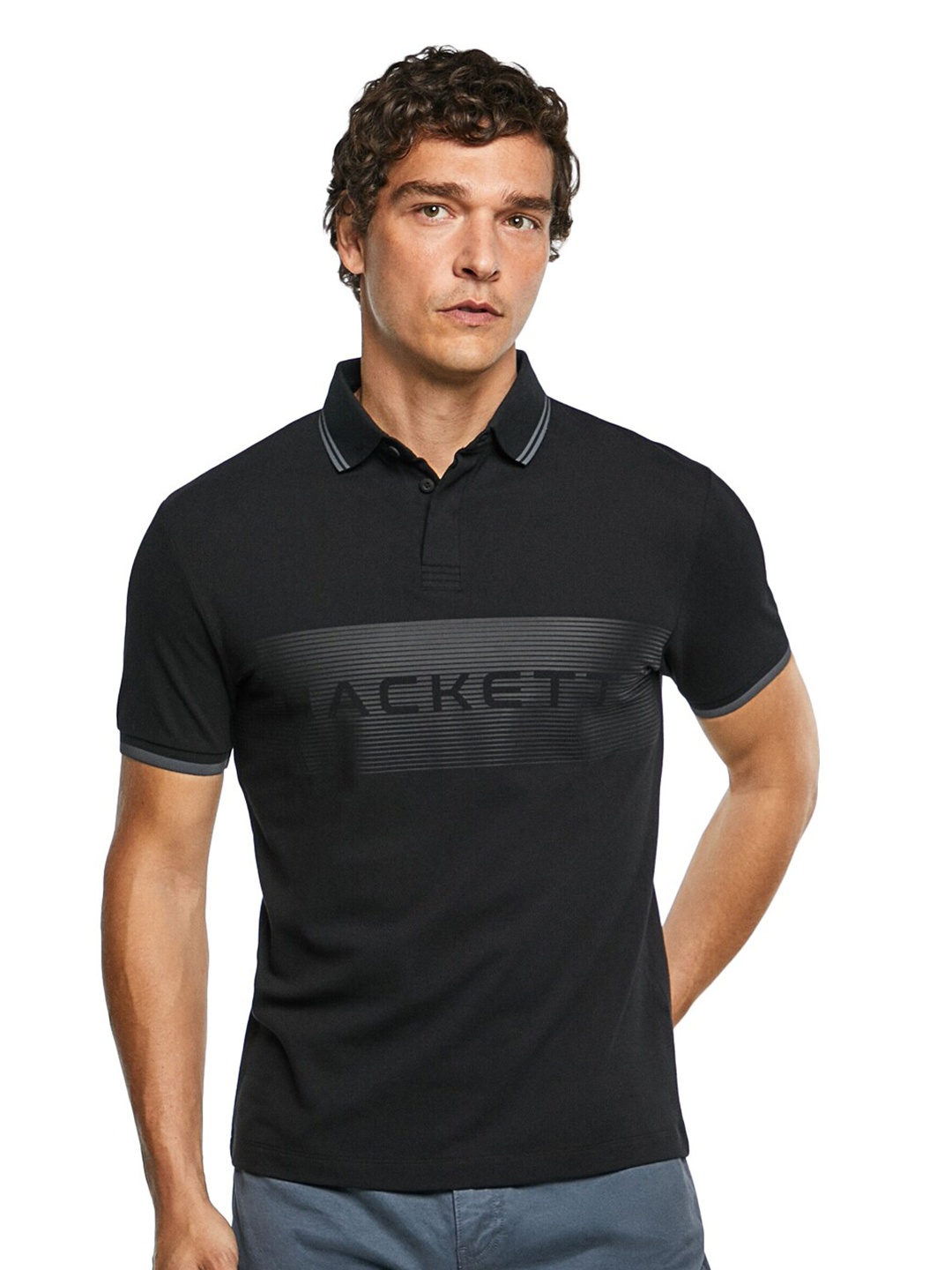 

HACKETT LONDON Men Brand Logo Printed Polo Collar T-shirt, Black