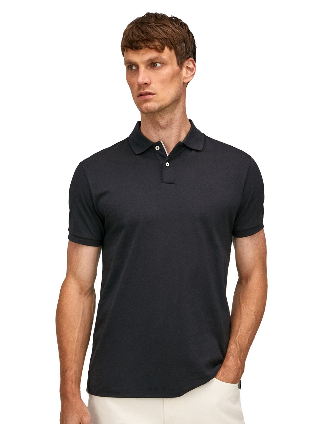 

HACKETT LONDON Men Polo Collar Cotton T-shirt, Black