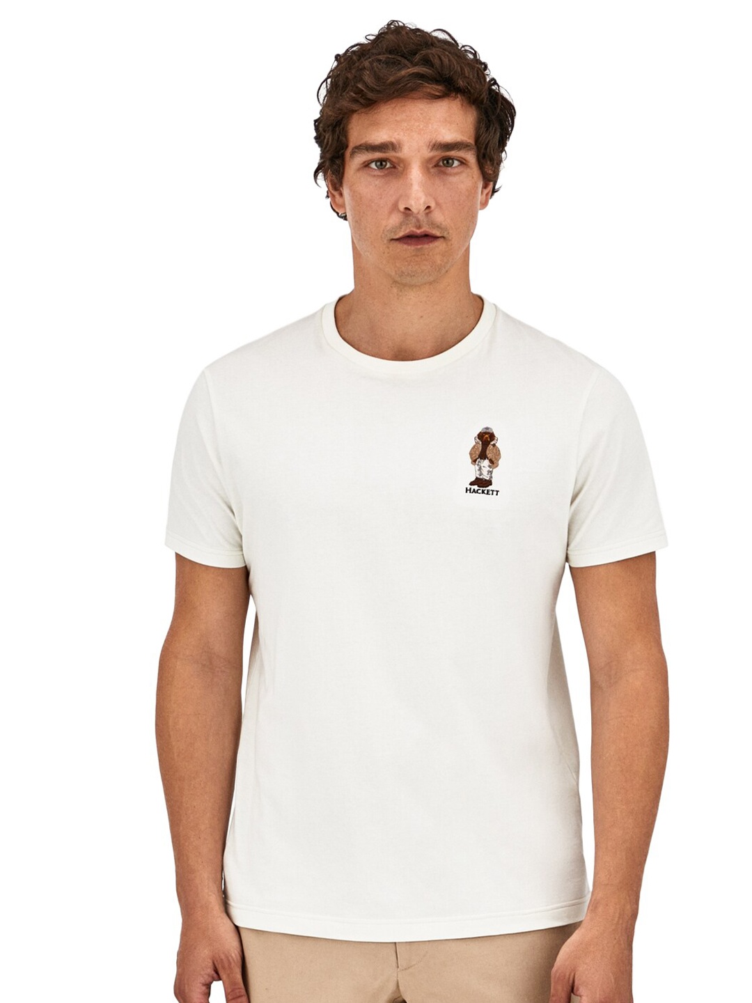 

HACKETT LONDON Men Solid Cotton T-shirt, Cream
