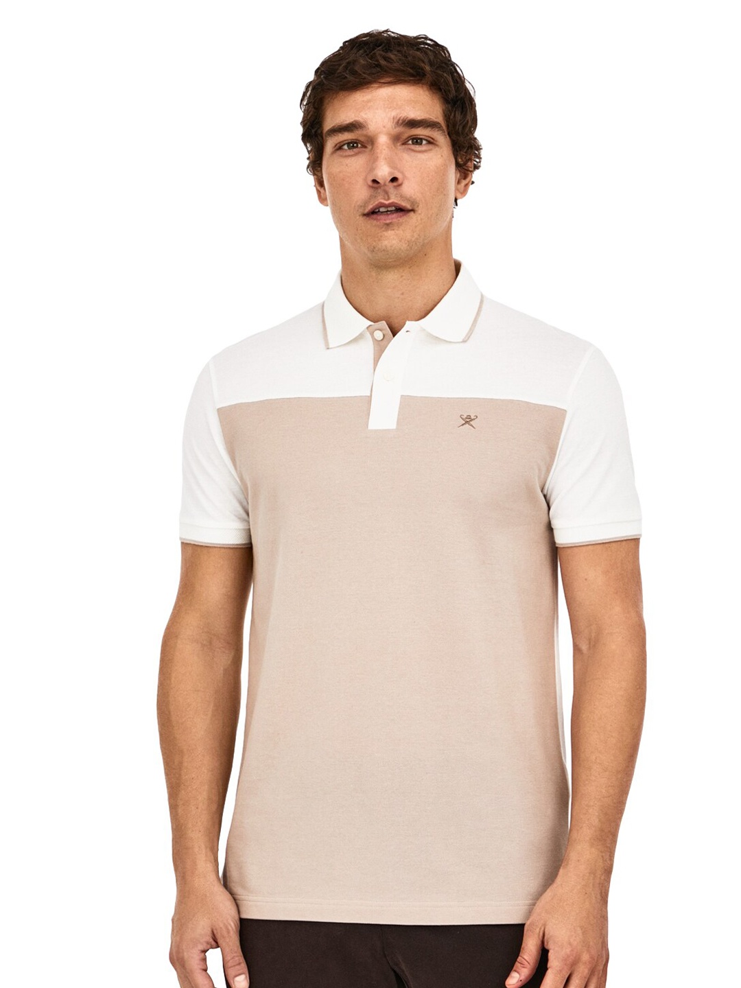 

HACKETT LONDON Men Colourblocked Polo Collar Cotton T-shirt, Cream