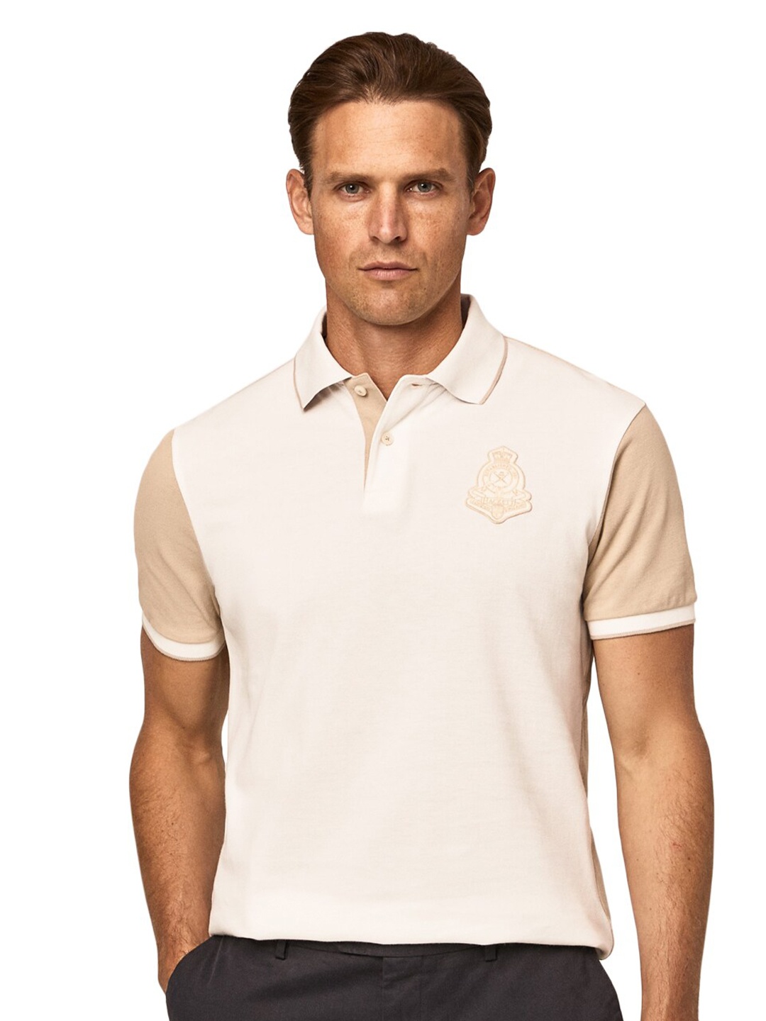 

HACKETT LONDON Men Polo Collar Cotton T-shirt, Cream