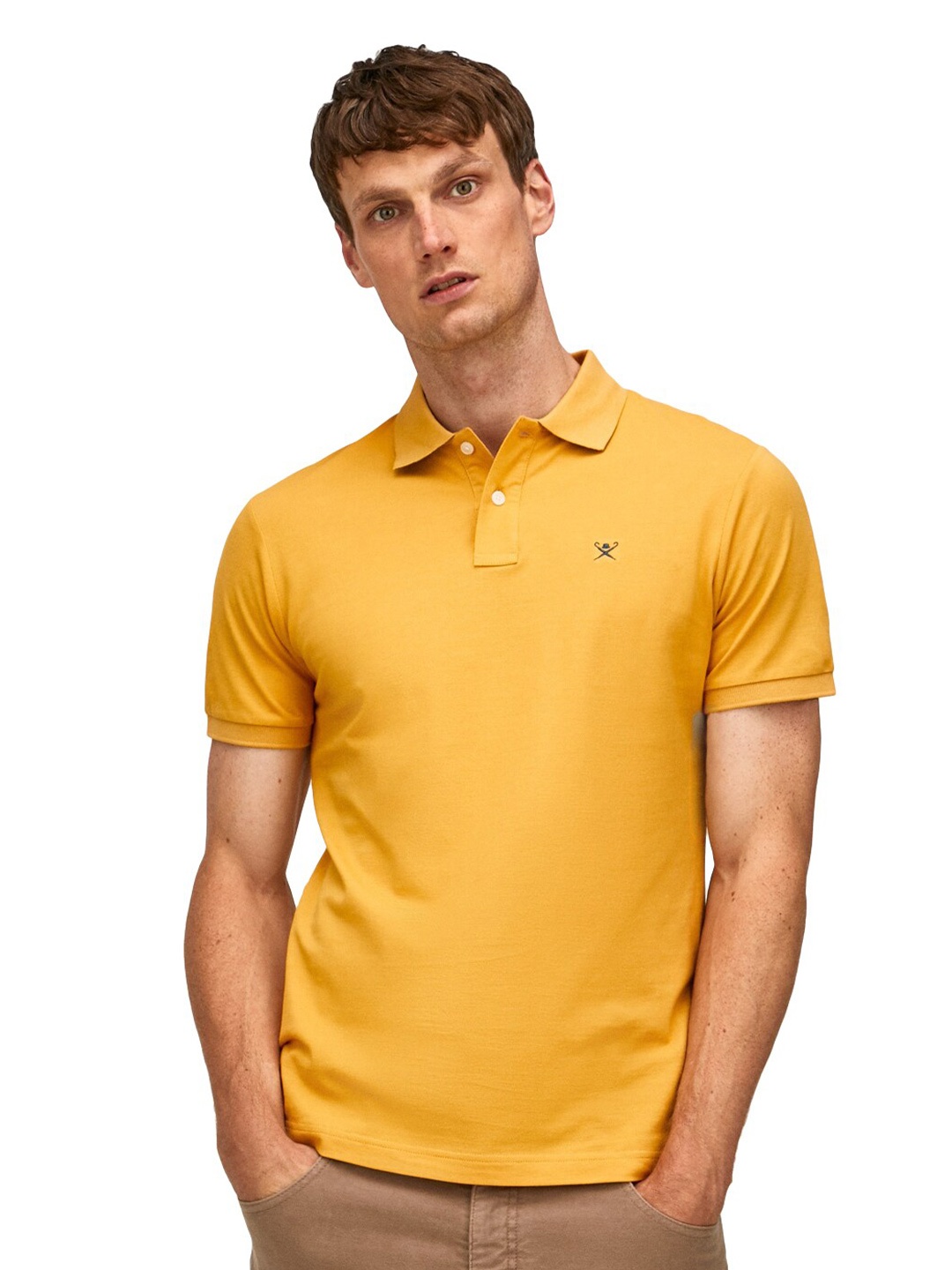 

HACKETT LONDON Men Polo Collar Cotton T-shirt, Yellow