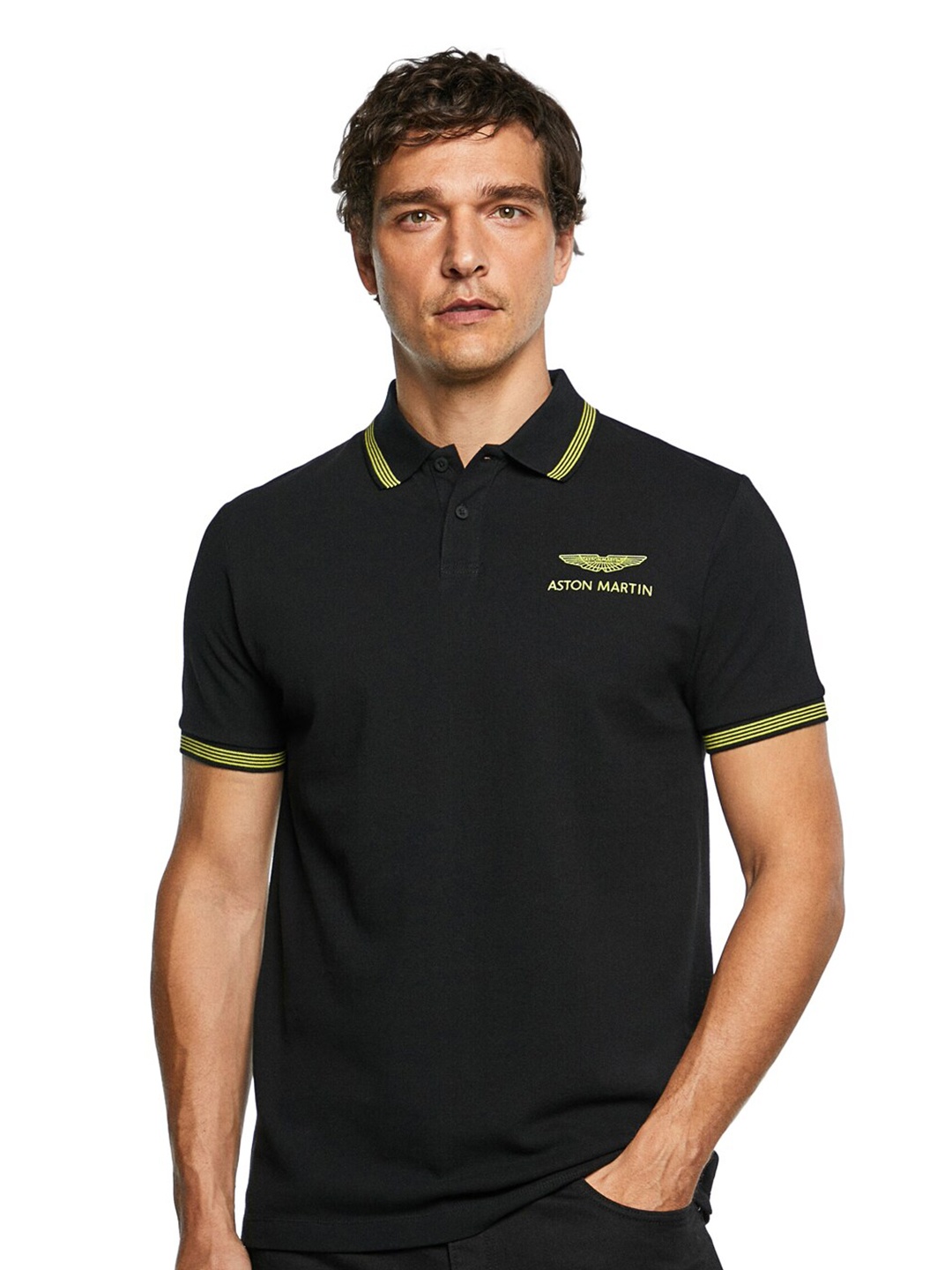 

HACKETT LONDON Men Typography Printed Polo Collar Cotton T-shirt, Black