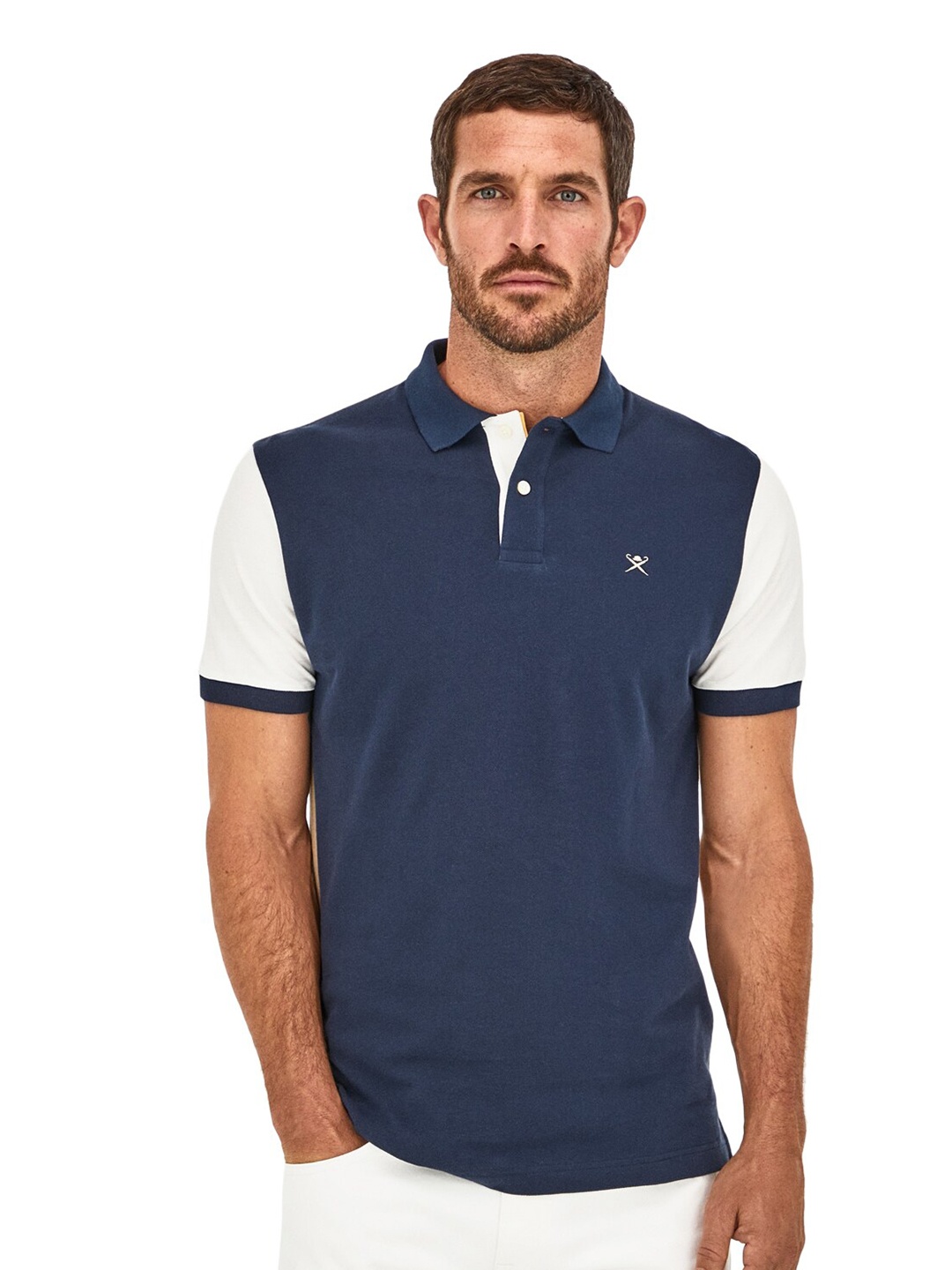 

HACKETT LONDON Men Colourblocked Polo Collar Cotton T-shirt, Navy blue