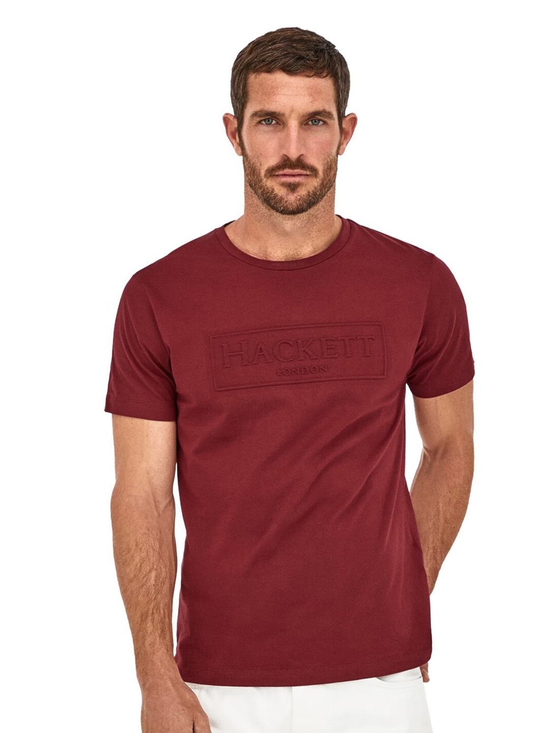 

HACKETT LONDON Men Typography Round Neck Cotton T-shirt, Red