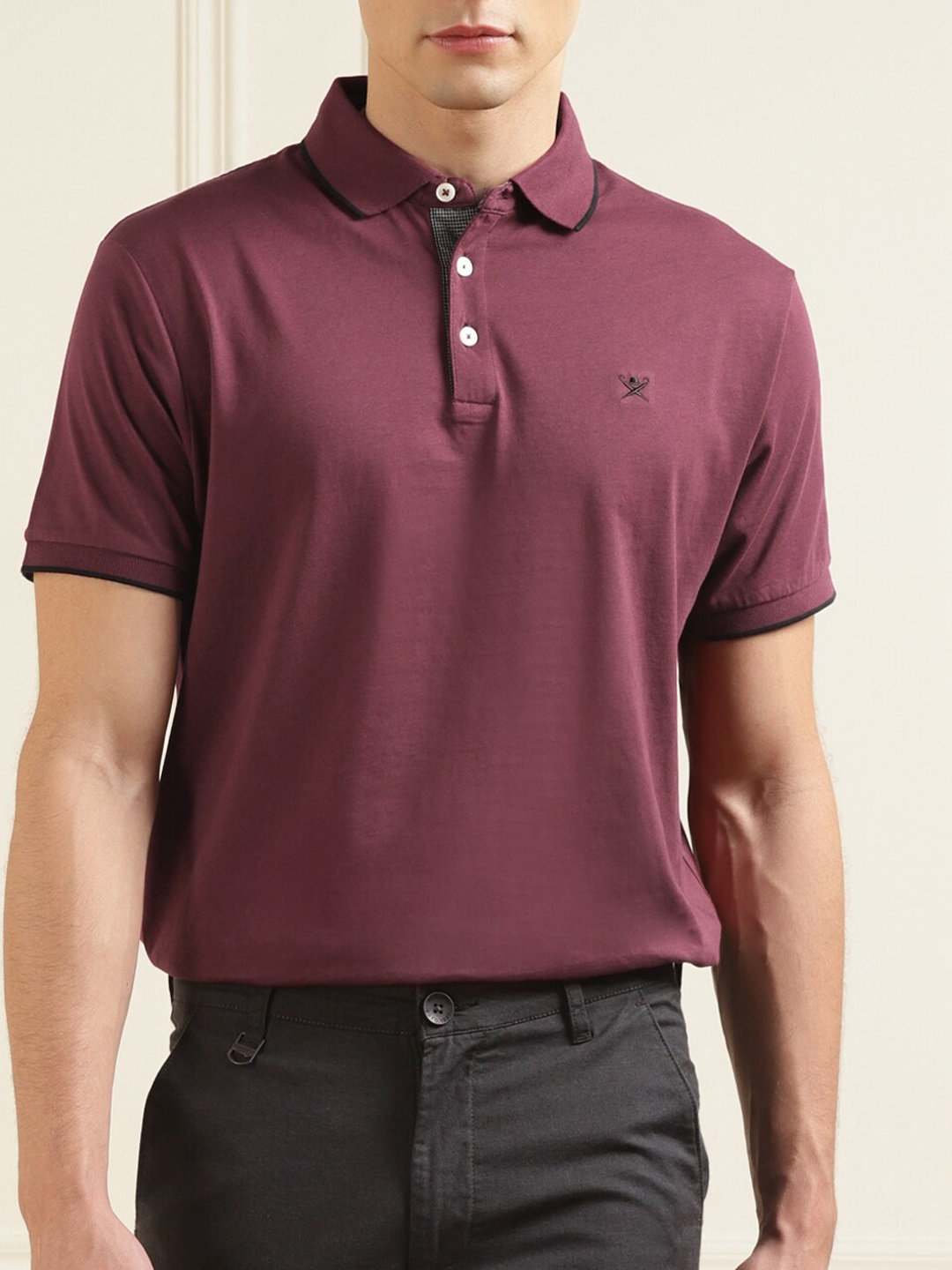

HACKETT LONDON Men Solid Polo Collar Cotton T-shirt, Red
