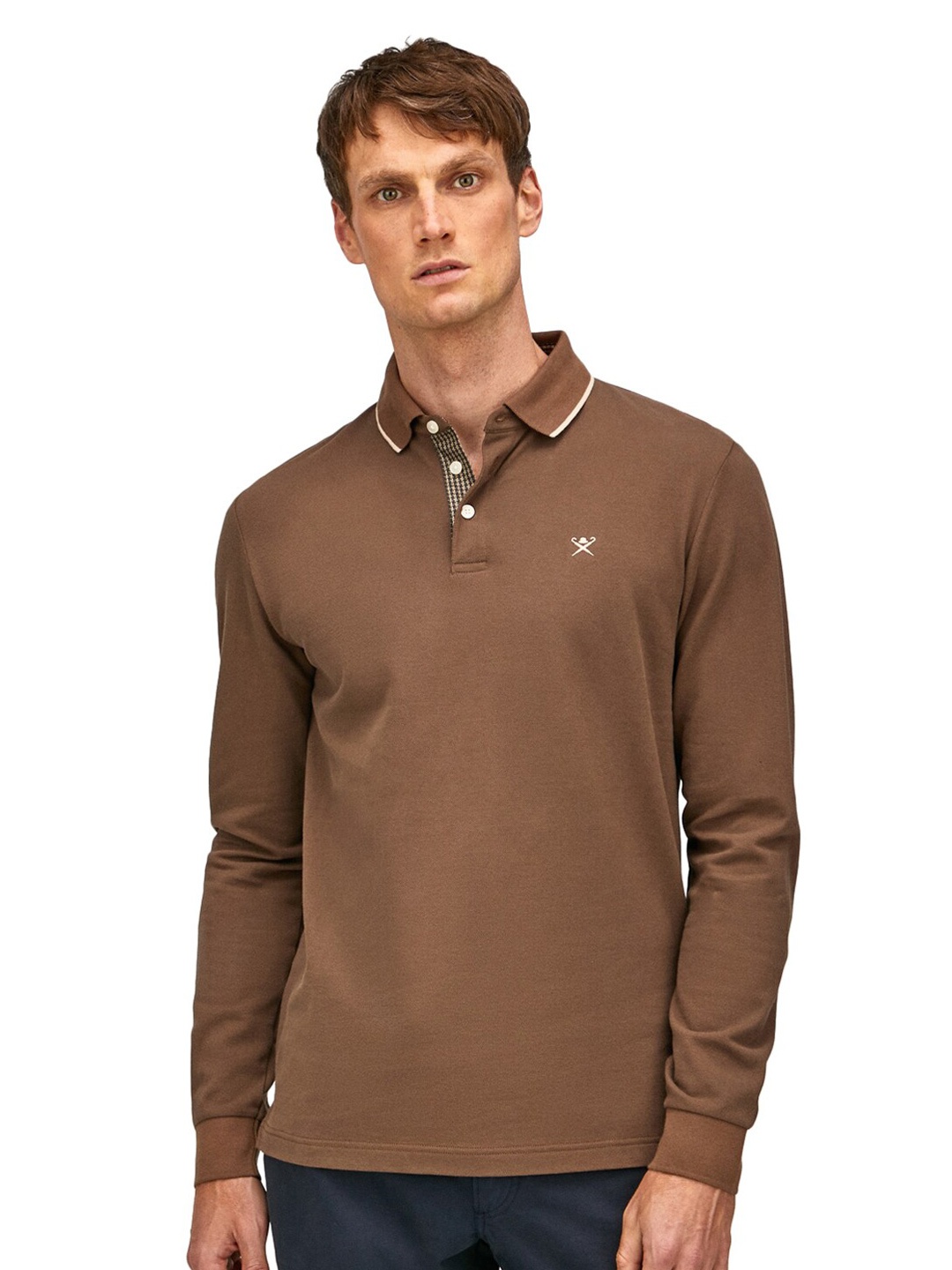 

HACKETT LONDON Men Solid Polo Collar Cotton T-shirt, Brown