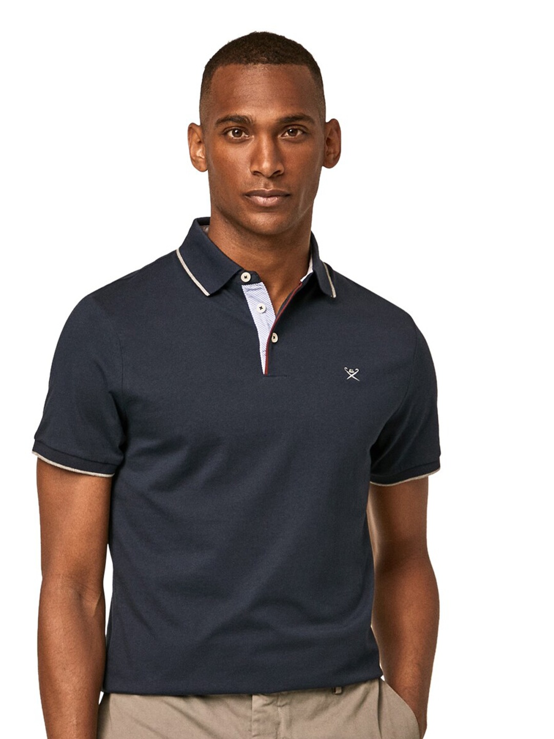 

HACKETT LONDON Men Solid Polo Collar Cotton T-shirt, Navy blue