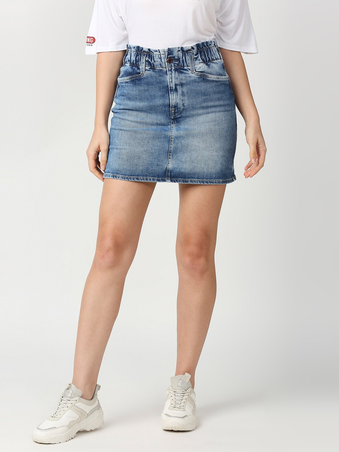 

Pepe Jeans Women Solid Cotton Above Knee-Length Pencil skirt, Blue
