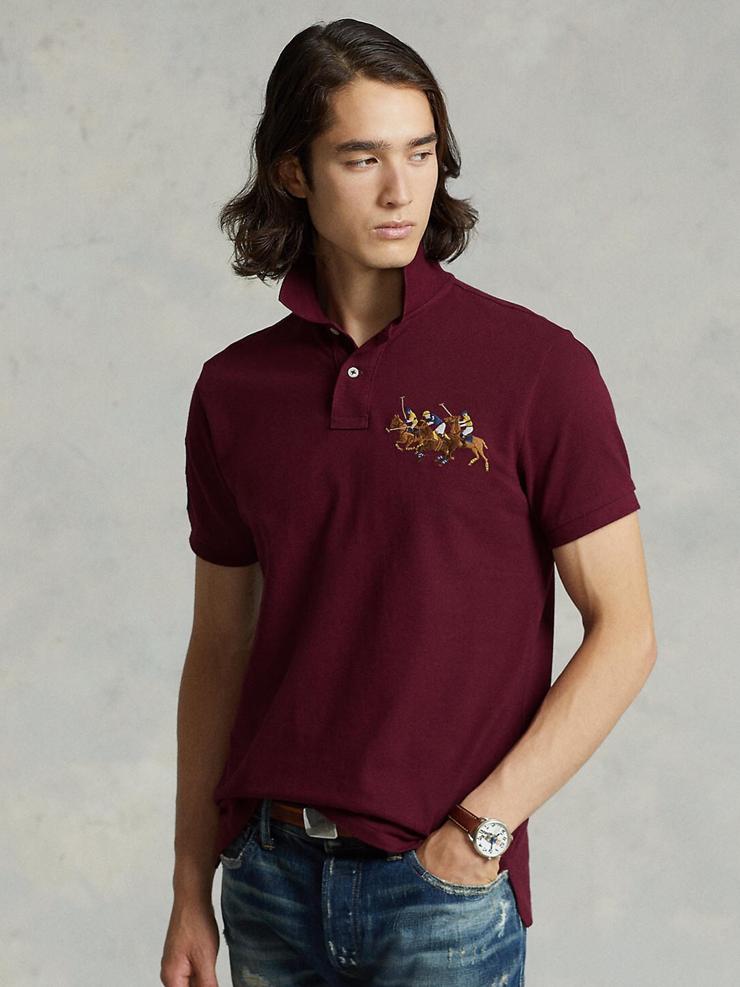 

Polo Ralph Lauren Men Red Polo Collar Slim Fit Cotton T-shirt