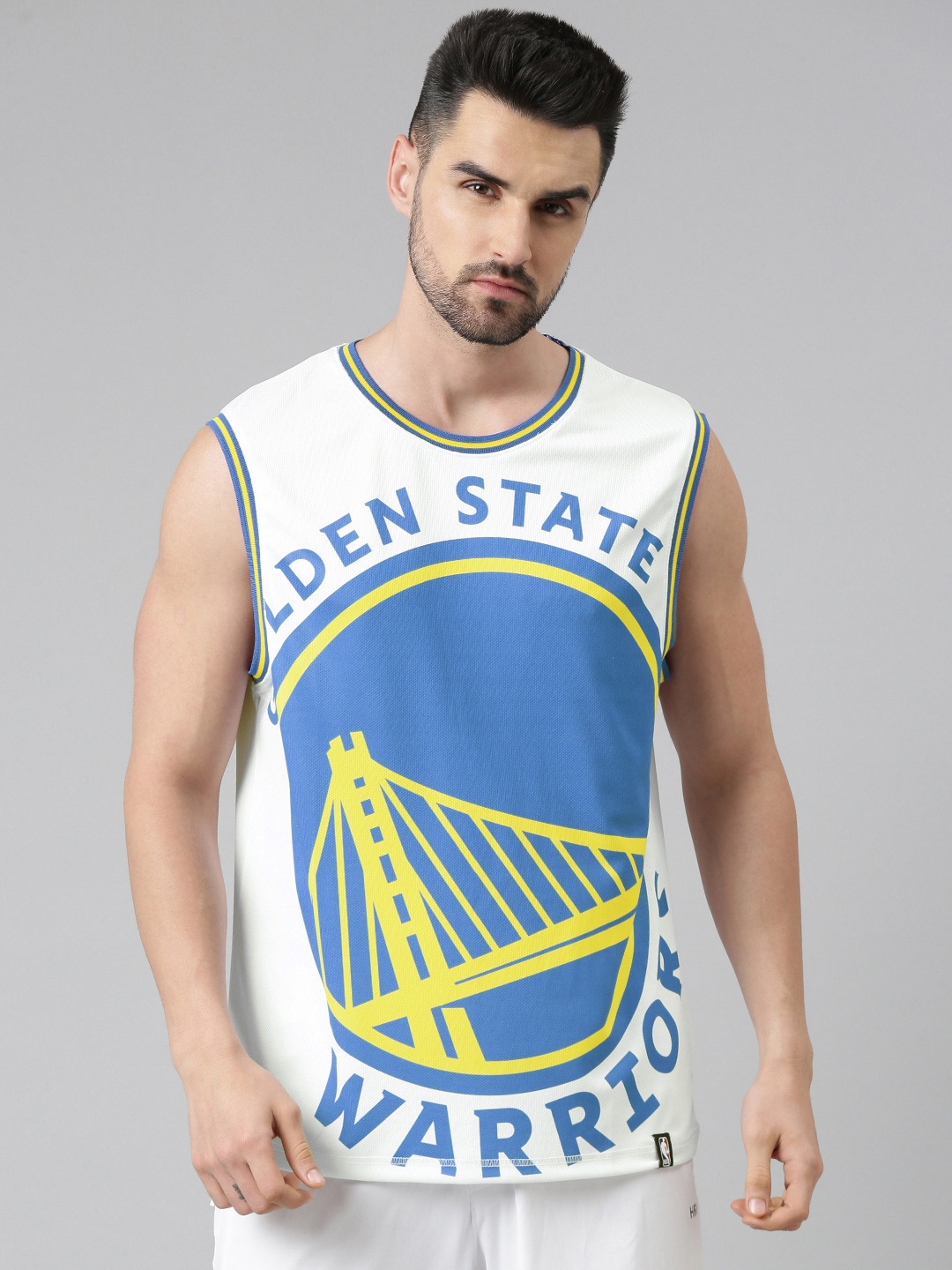 

NBA Men White & Blue Golden State Warriors Basketball T-shirt