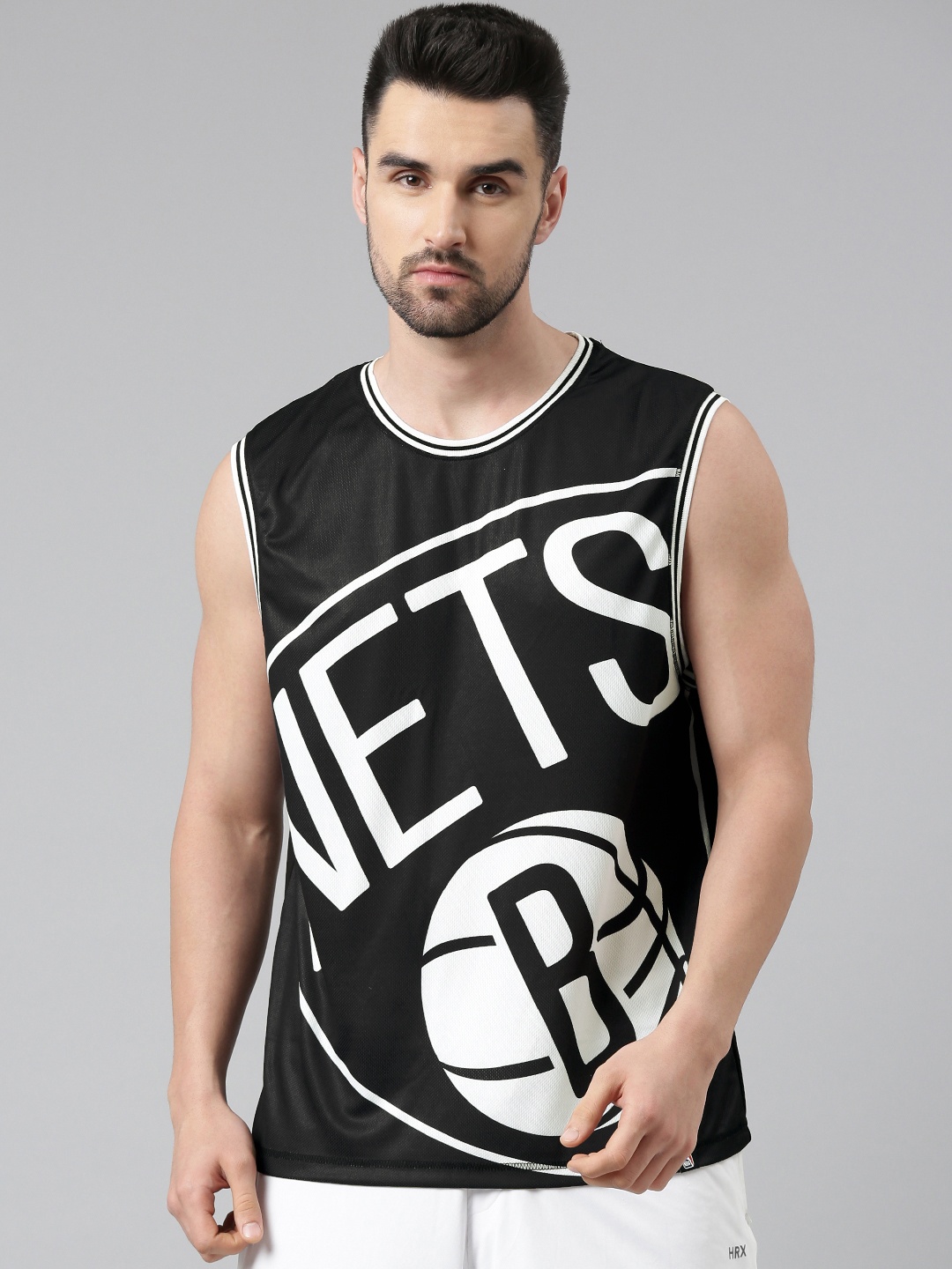 

NBA Men Black & White Brooklyn Nets Basketball T-shirt