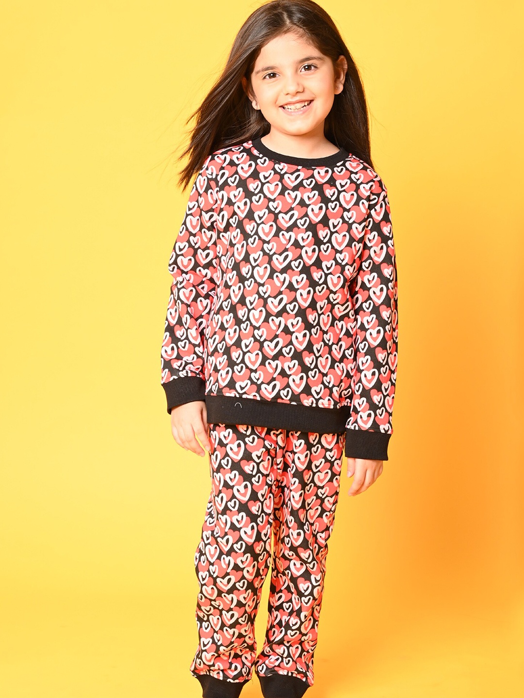 

Anthrilo Girls Black Hearts Fleece Sweatshirt with Jogger Set