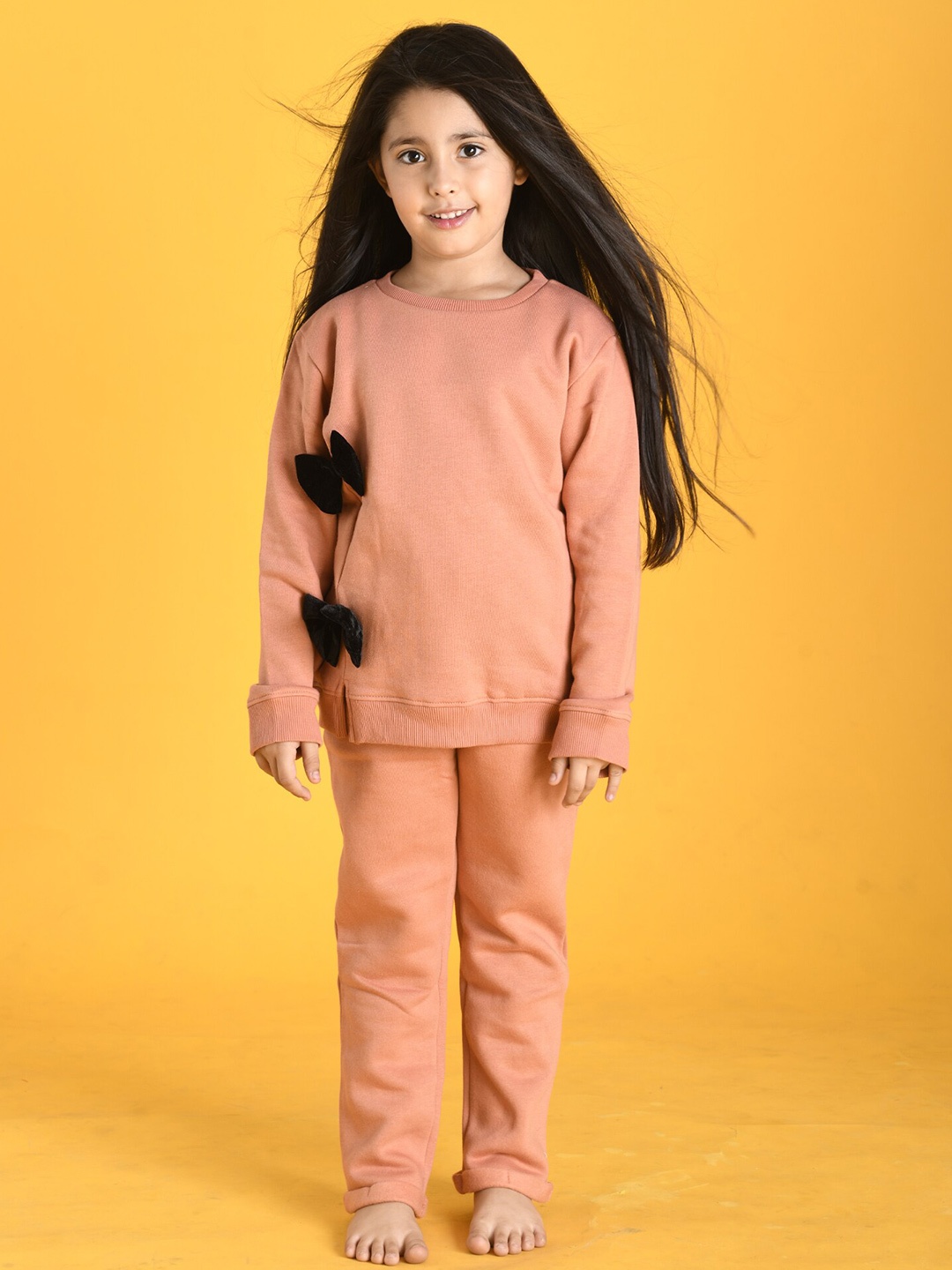 

Anthrilo Girls Brown Sand Bow Fleece Sweatshirt & Joggers Set